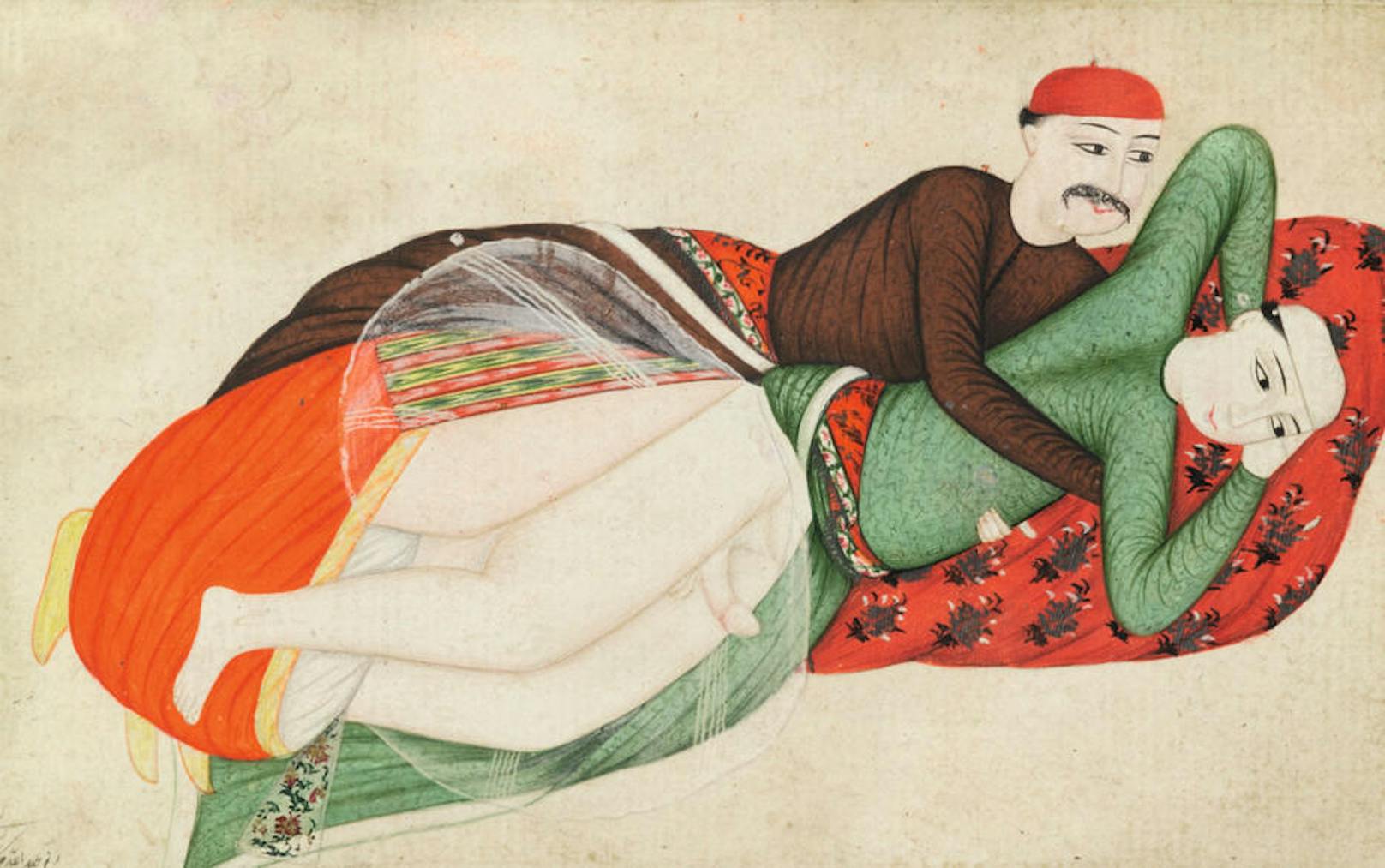 Turkey, probably Istanbul, 18th century, <br>Two erotic scenes, ascribed to Abdullah Bukhari, both signed and one dated 1156 AH/1743 AD<br>
Estimate  5,000 ? 7,000
