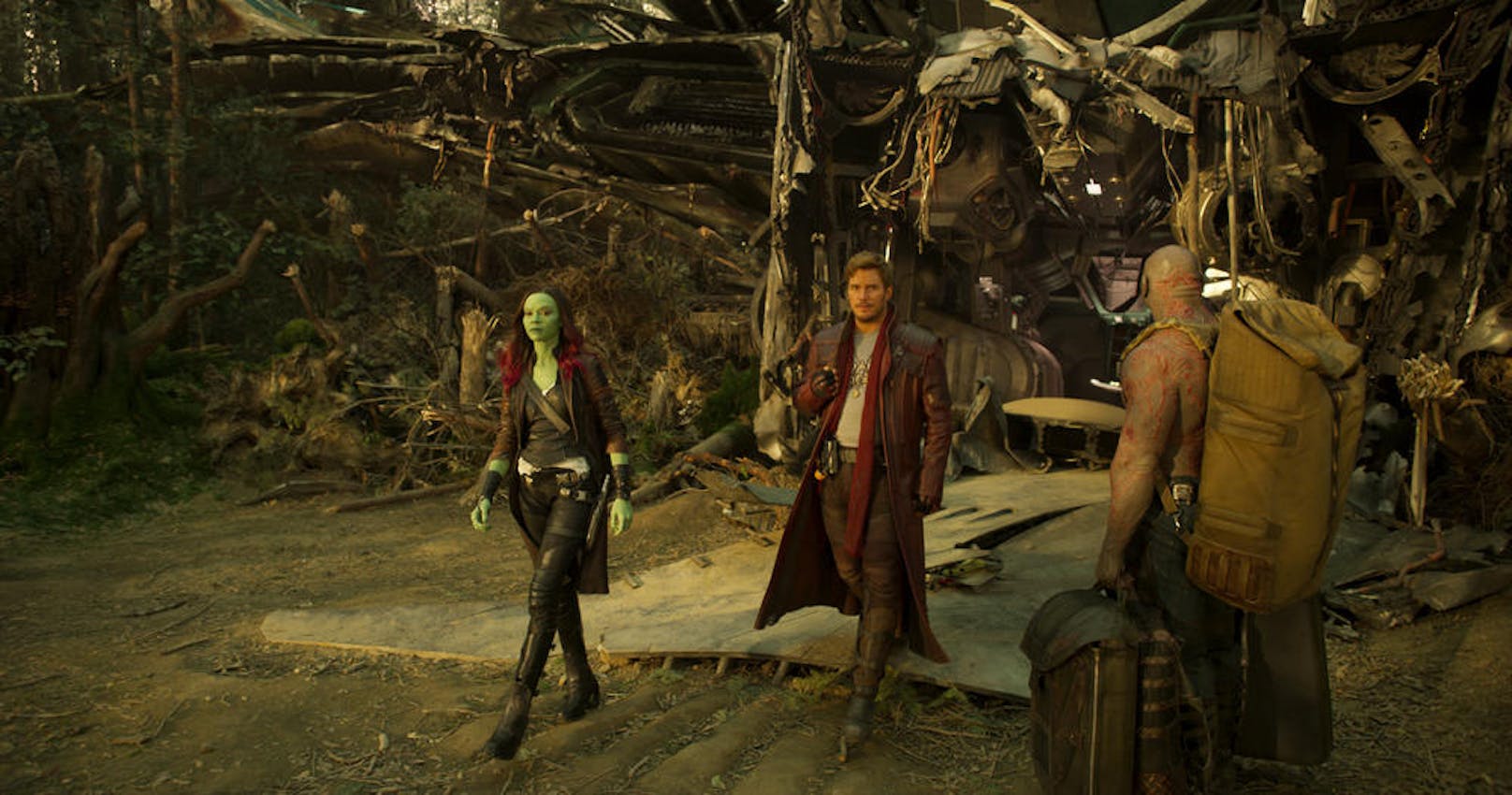 Guardians of the Galaxy: v.l. Gamora (Zoe Saldana), Star-Lord/Peter Quill (Chris Pratt) und Drax (Dave Bautista)