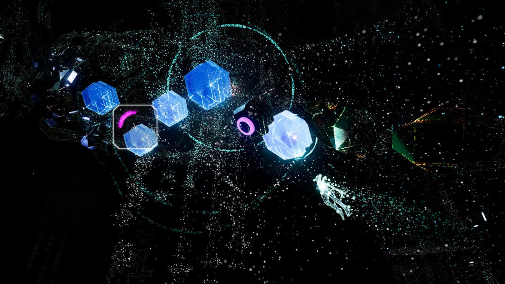 "Rez" begeisterte seinerzeit mit der futuristischen 3D-Welt in Verbindung mit Soundeffekten und Musik, die sich je nach Spielsituation fließend änderten.