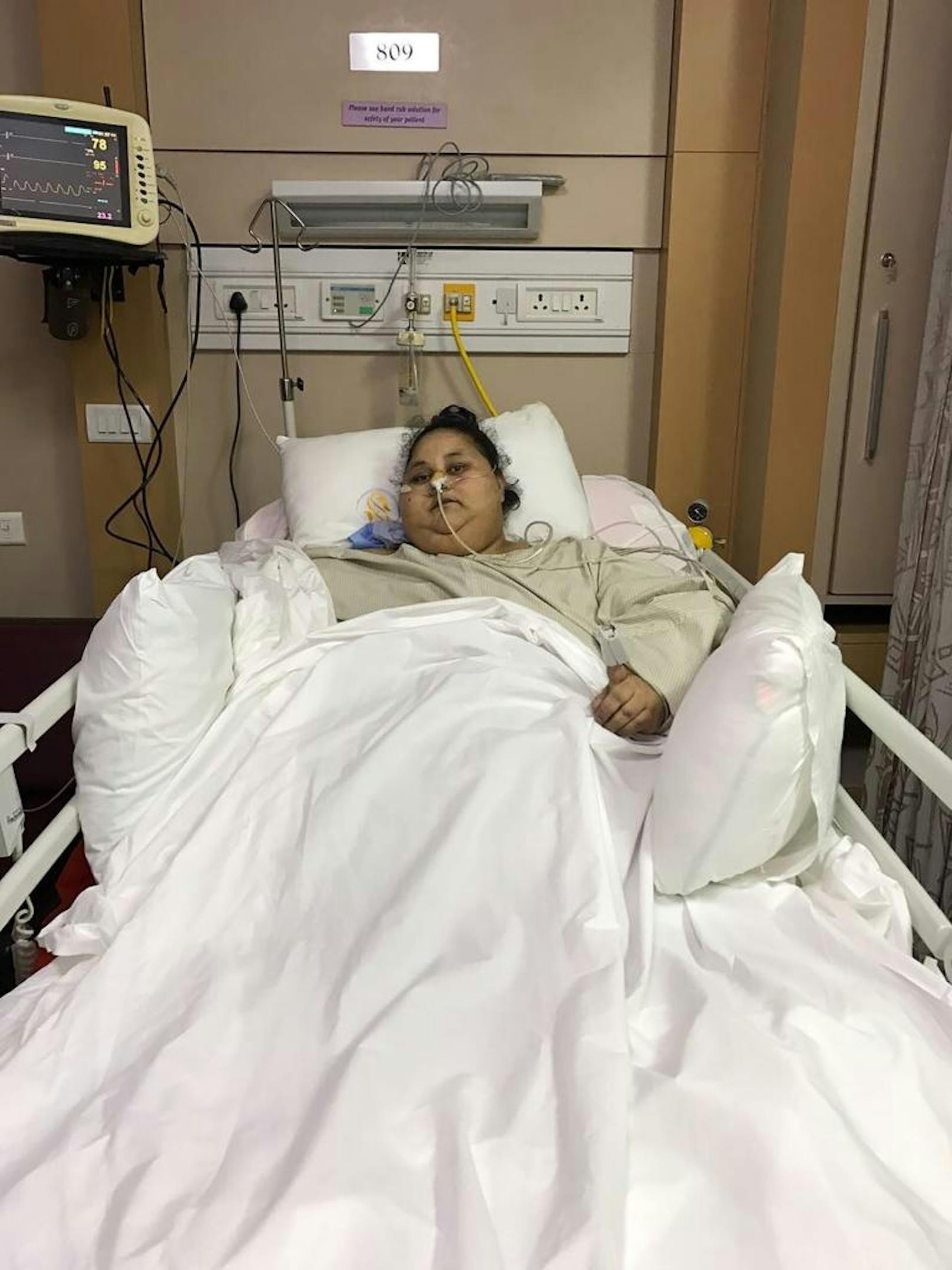 Eman Ahmed Abd al-Ati im Saifee Hospital in Mumbai nach ihrer Magen-Bypass-OP am 7. März 2017.