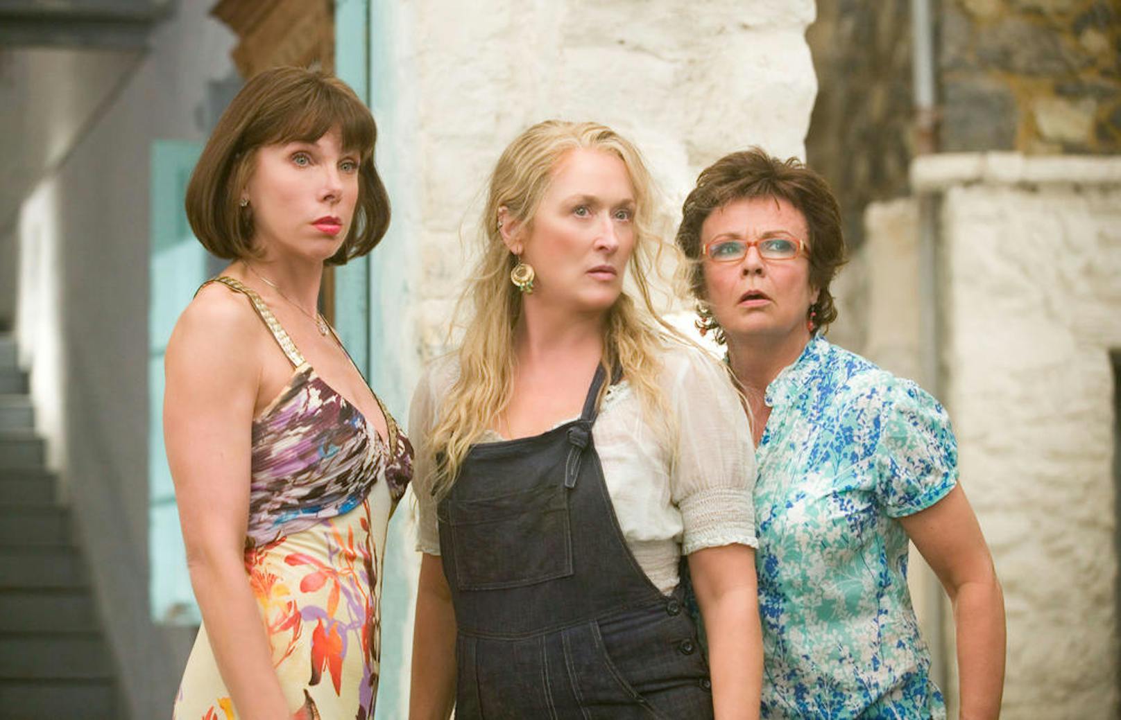 "Mamma Mia!": Christine Baranski (Tanya), Pierce Brosnan (Sam Carmichael), Julie Walters (Rosie)