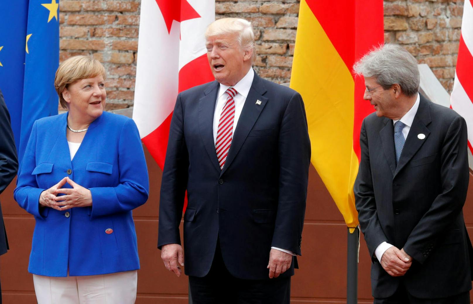 U.S. Präsident Donald Trump, die deutsche Kanzlerin Angela Merkel und der italienische Premierminister Paolo Gentiloni