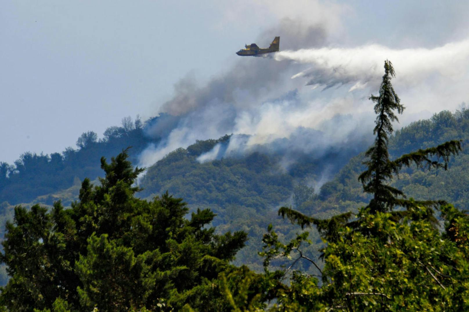 Löschflugzeuge bekämpfen Waldbrände beim Vesuv in Neapel