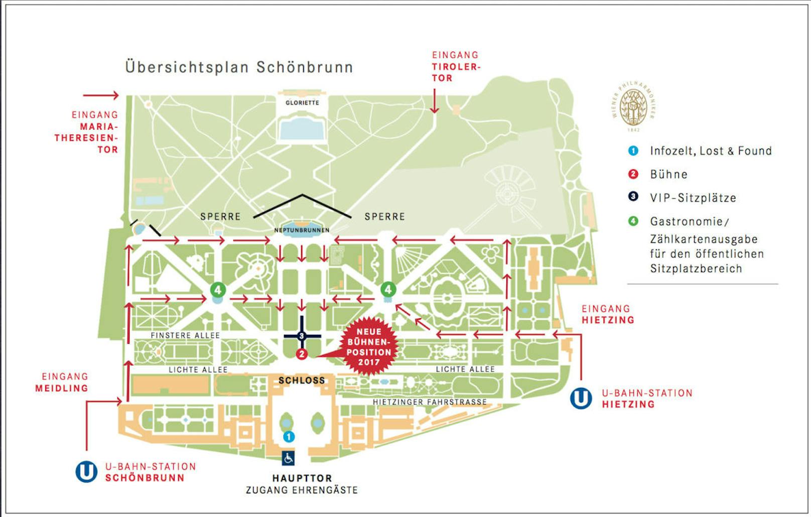 Neuer Lageplan des Geländes um das Schloss Schönbrunn