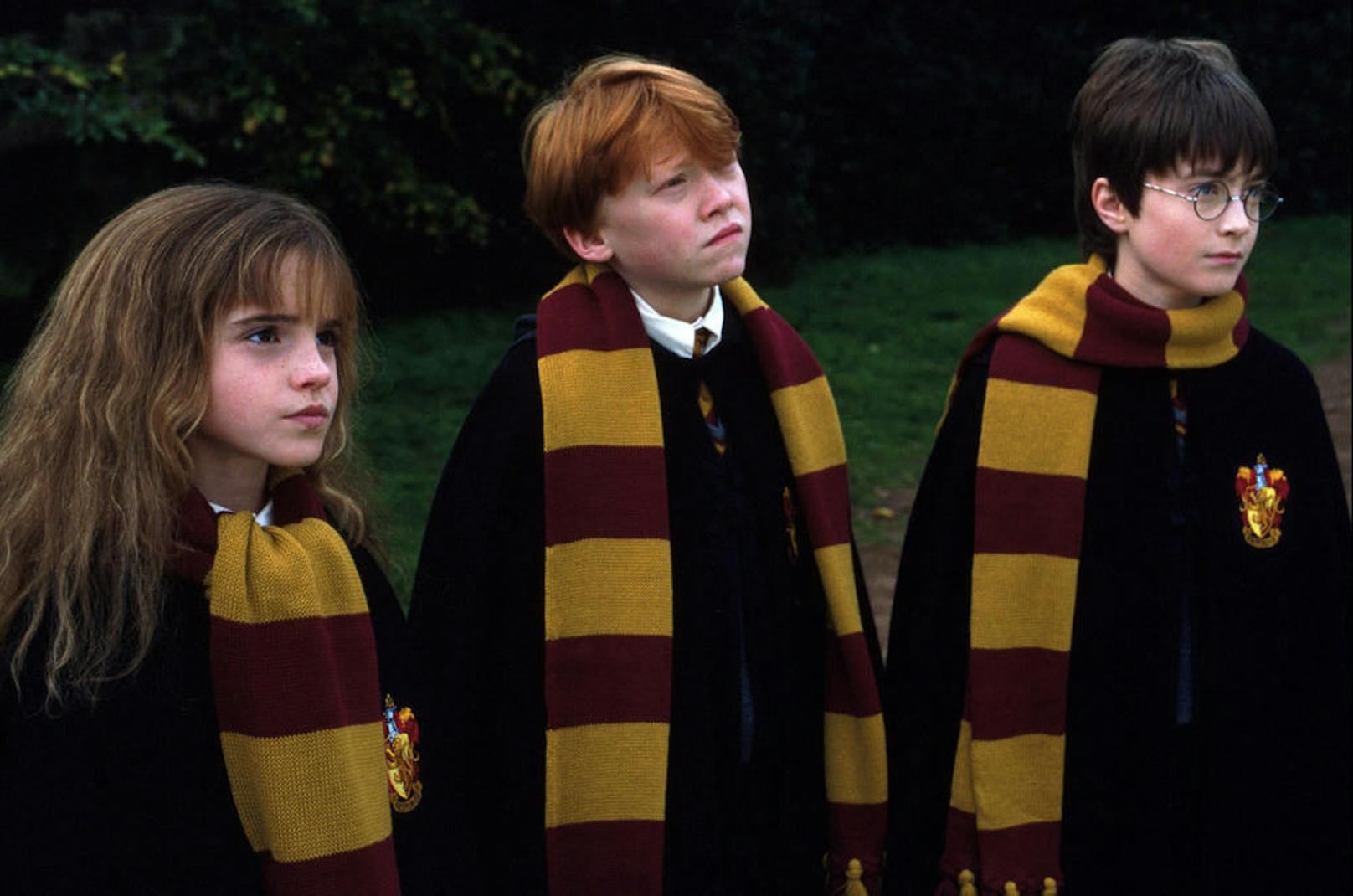 Von links: Emma Watson, Rupert Grint und Daniel Radcliffe in "Harry Potter und der Stein der Weisen"