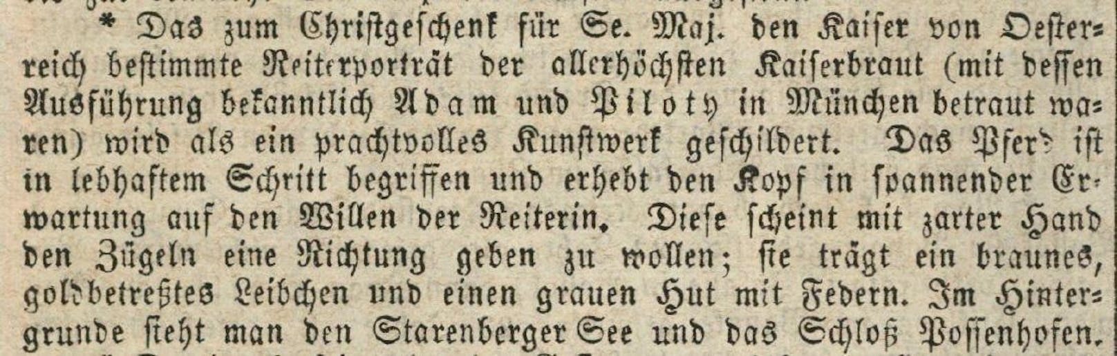 Fremden-Blatt, 29. Dezember 1853, 7. Jahrgang, Nr. 308, Tages-Neuigkeiten, S. 2.: Das "Chistgeschenk" des Kaisers wird beschrieben