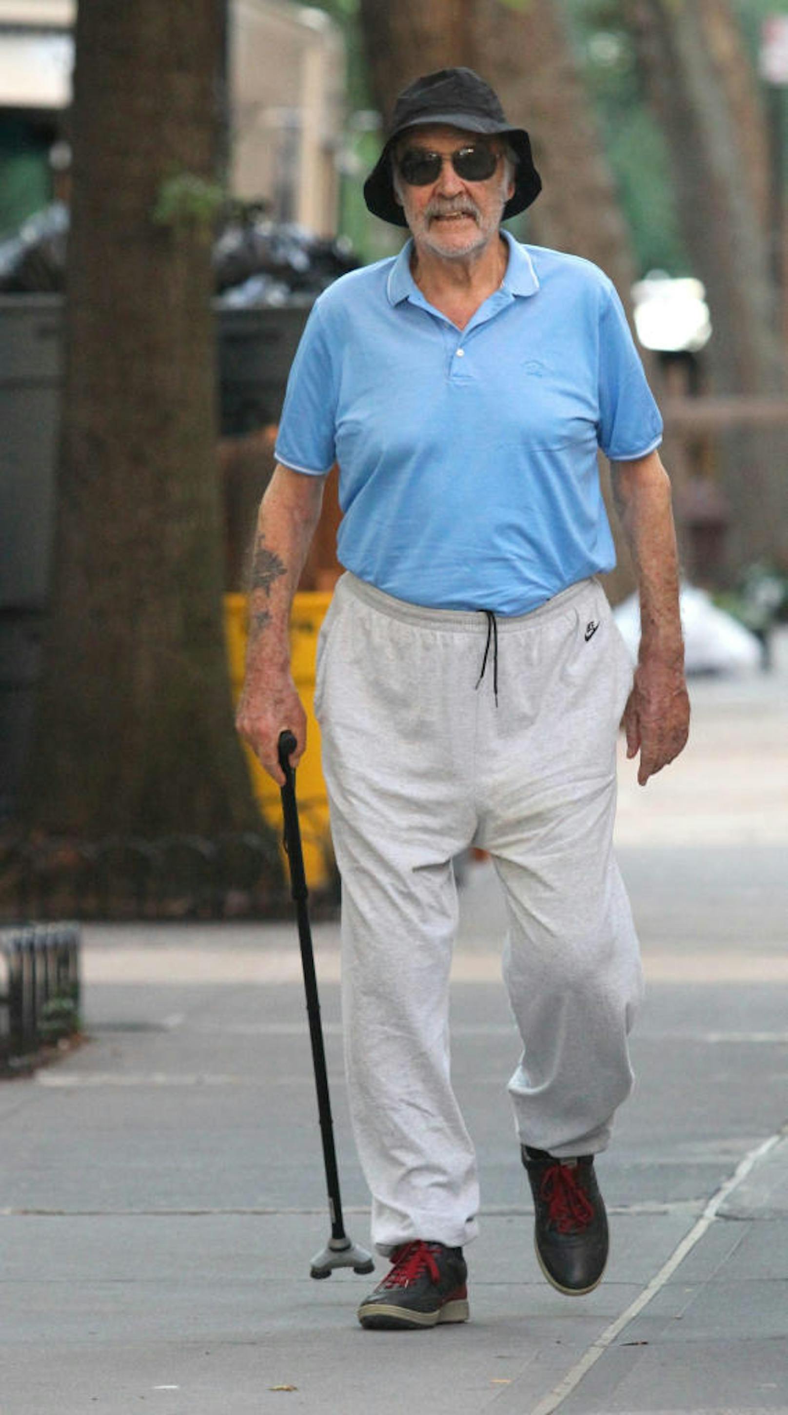 Stock und Hut, die steh'n ihm gut: Sean Connery wurde bei einem frühmorgentlichen Spaziergang in New York City entdeckt