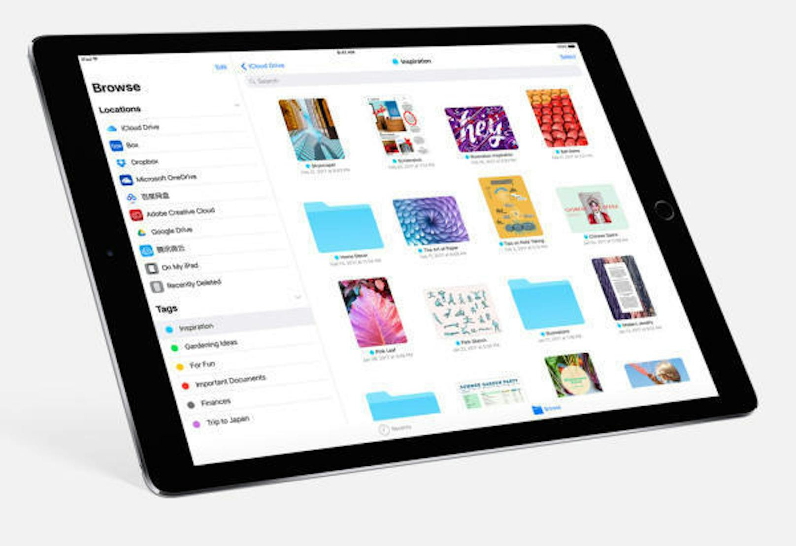 <b>Dateien:</b> Mit iOS 11 kommt eine neu App auf iPhones und iPads. Damit lassen sich Dateien Geräte-übergreifend organisieren. So kann man beispielsweise auf dem iPad ein Wordfile öffnen und dann auf dem iPhone weiterbearbeiten, sofern es in der iCloud abgelegt wird.