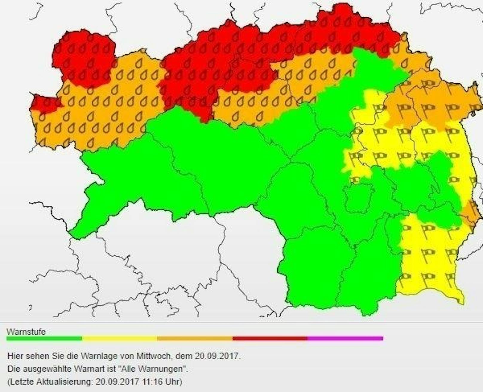 In Teilen der steirischen Bezirke Liezen, Leoben und Bruck-Mürzzuschlag ist die Wetterwarnung auch am Mittwoch noch aktiv. 
