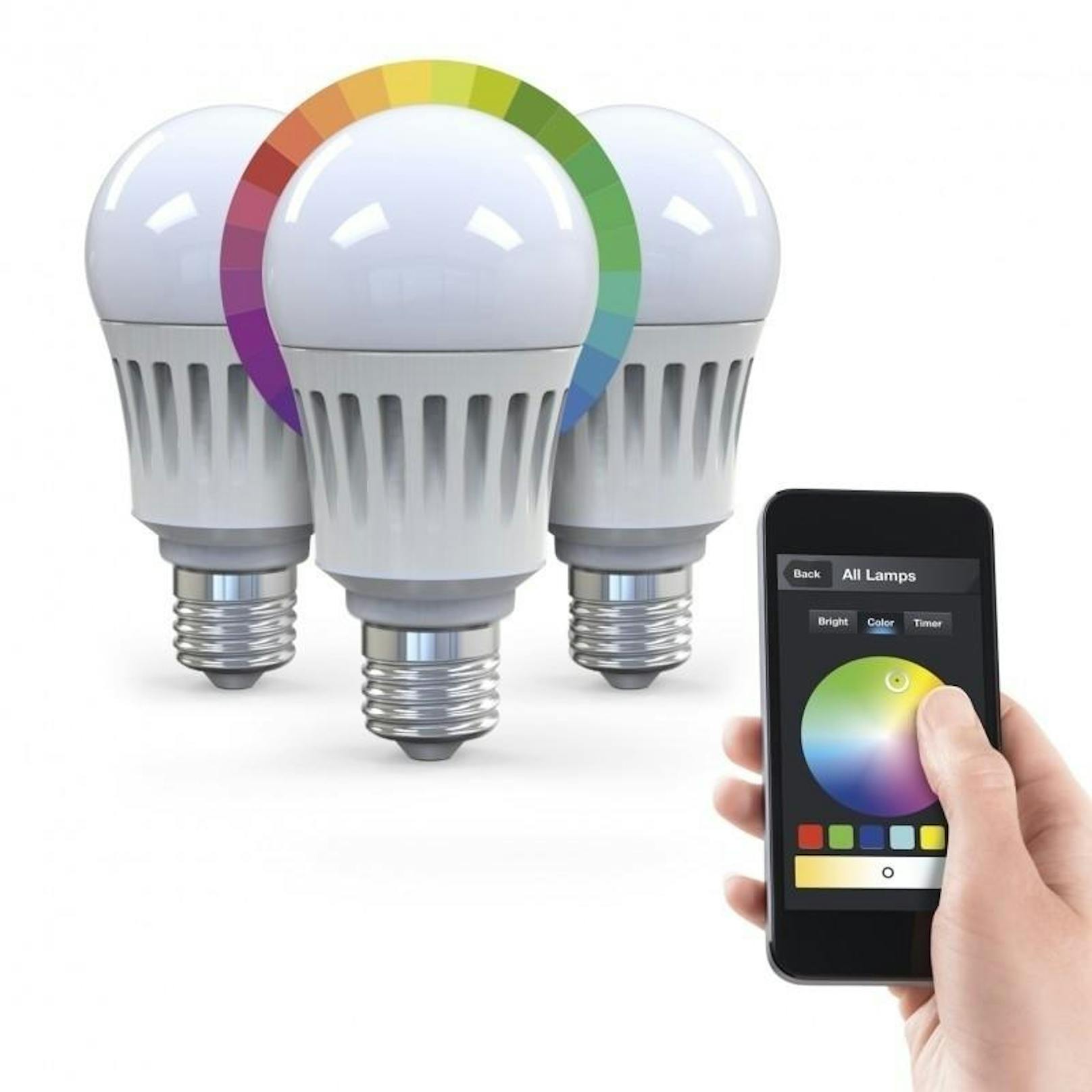 Wer seine Beleuchtung via Smartphone steuern will, der kauft smarte Glühbirnen. Mit einer App lässt sich beispielsweise die Glühbirne Nikkei dimmen, die Farbe verstellen und natürlich aus der Ferne an- und ausschalten. Ein Zähler teilt Ihnen mit, wie viel Strom Sie damit gespart haben.