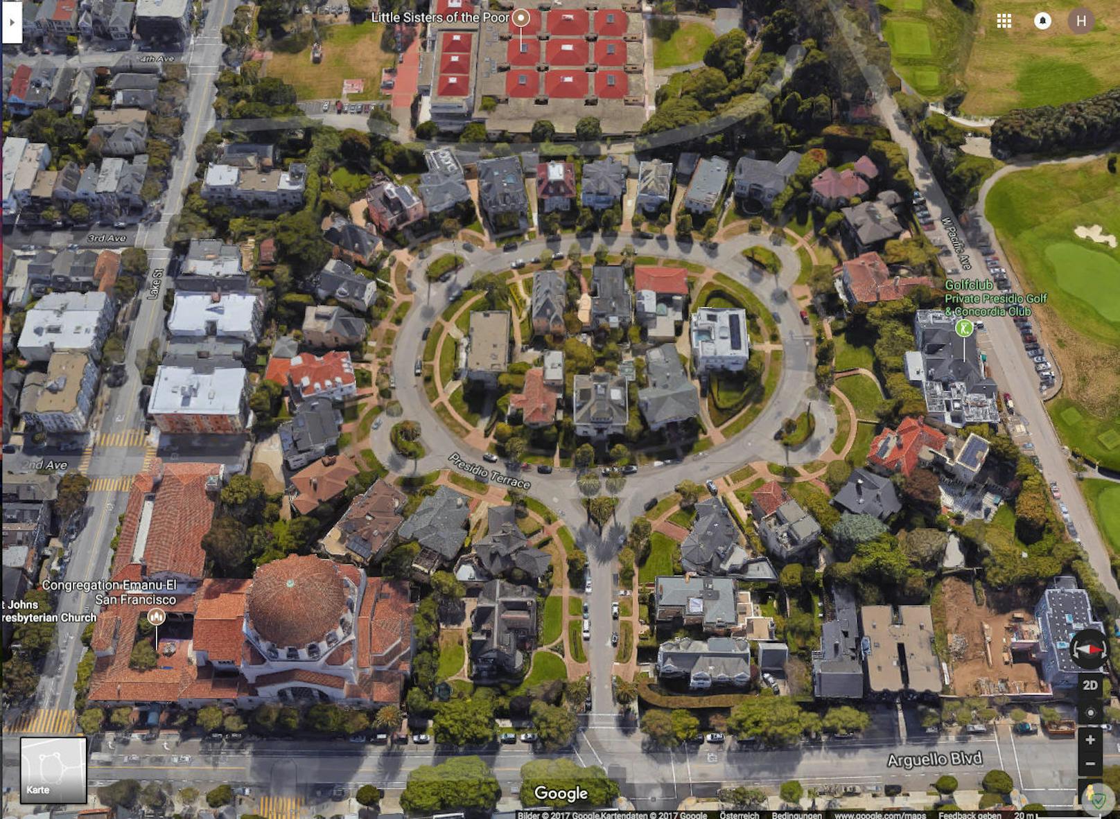 Die ringförmige "Presidio Terrace" in San Francisco