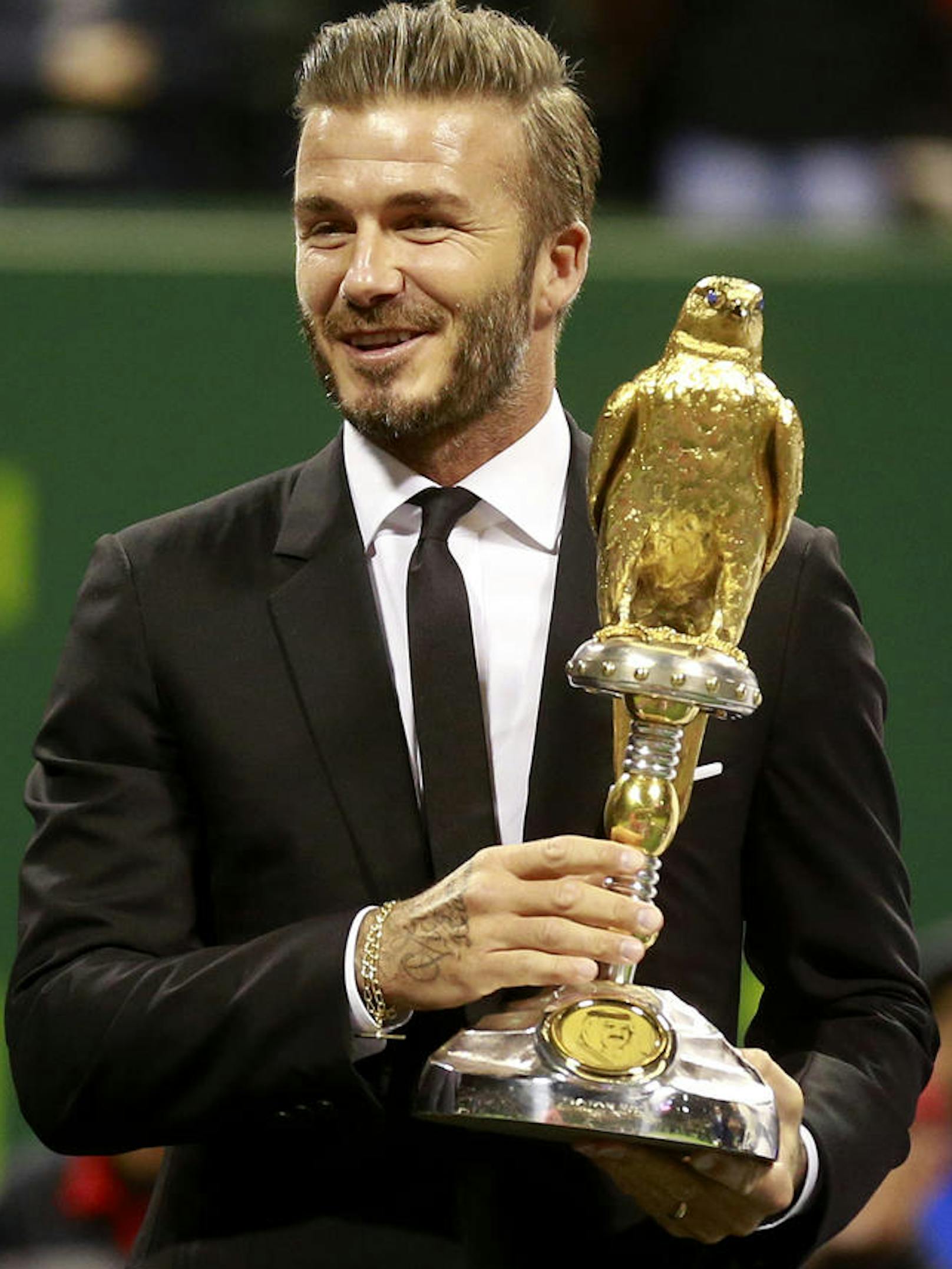 David Beckham präsentiert seine Trophäe Januar 10, 2015. 