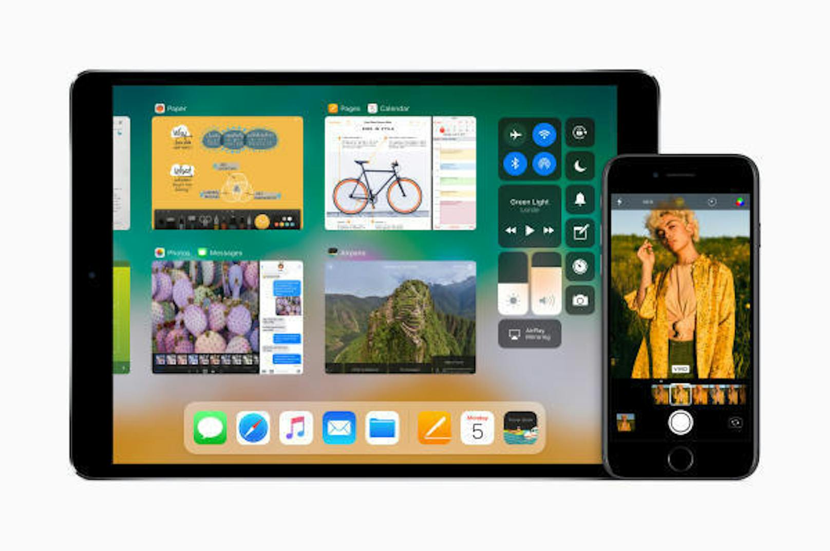 <b>Dock:</b> Das neue Dock bietet zudem einen einfacheren Zugriff auf häufig geöffnete Apps. Beim 10,5 Zoll großen iPad können 13 App-Icons, beim 12,9-Zoll-Modell insgesamt 15 Apps im Dock angezeigt werden.