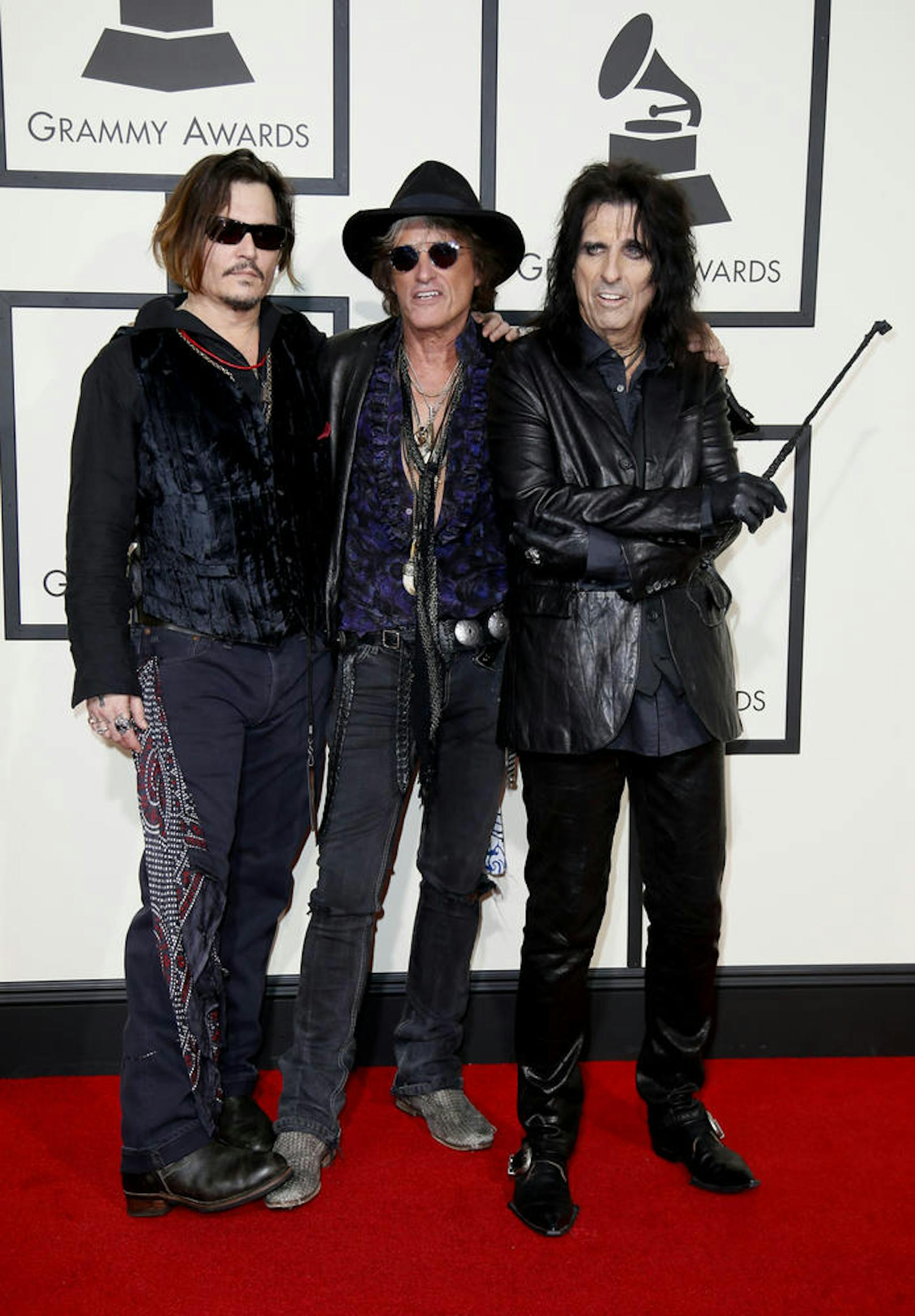 Die "Hollywood Vampires" rocken bald in Europa und den USA: Johnny Depp (li.) mit Joe Perry und Alice Cooper