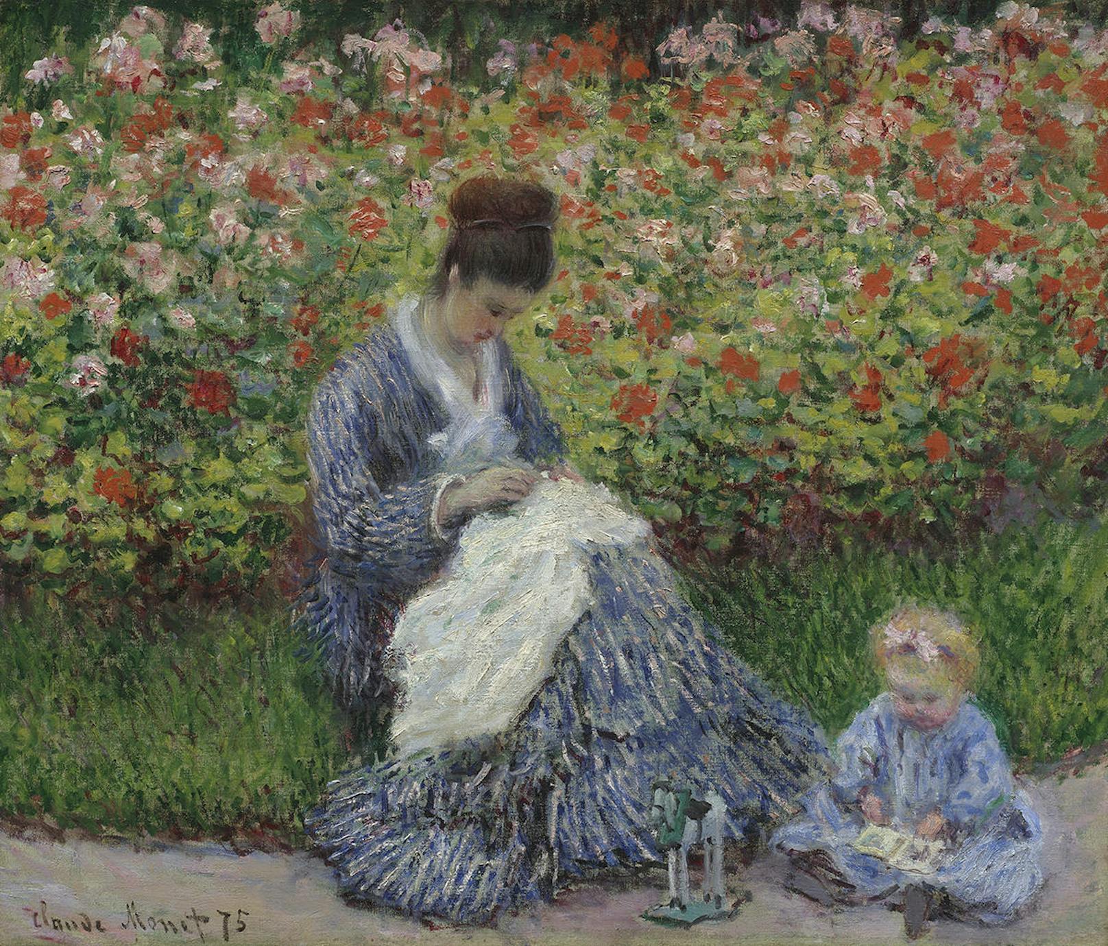 "Camille Monet mit Kind im Garten", 1875