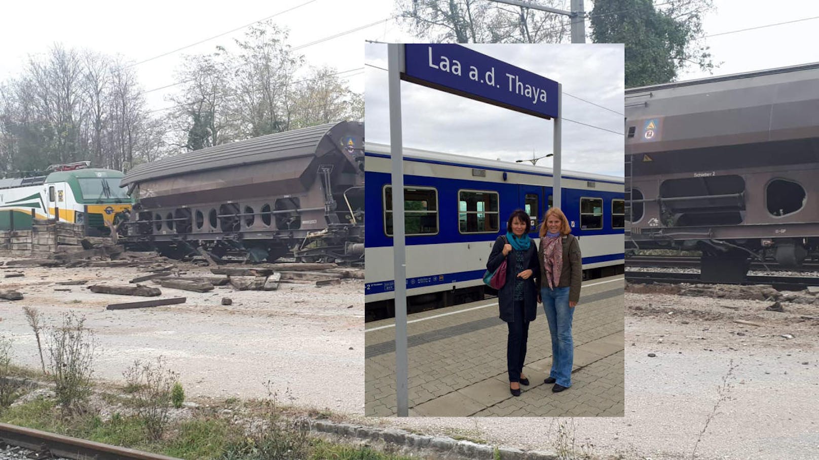 Güterzug-Entgleisung in Schleinbach; Isabella Zins und Gabriele Hoschek von "proLAA"