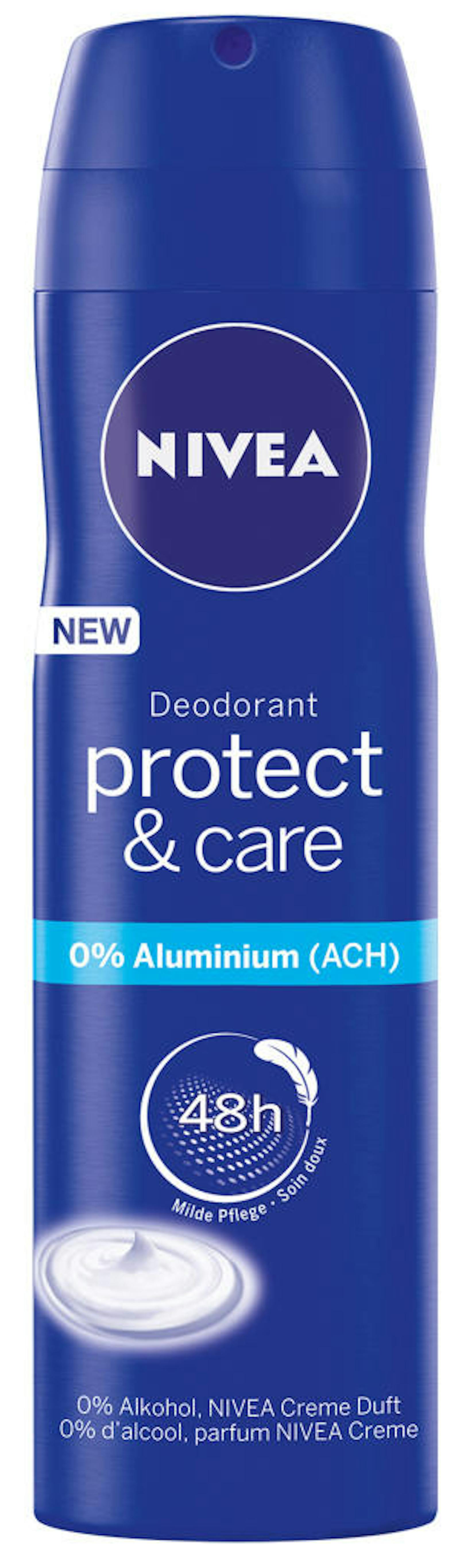 NIVEA_Der Deo-Spray Protect& Care von Nivea kommt kommt ebenfalls ohne Aluminium aus und soll 48 Stunden schützen. Erhältlich um 2,99 Euro.