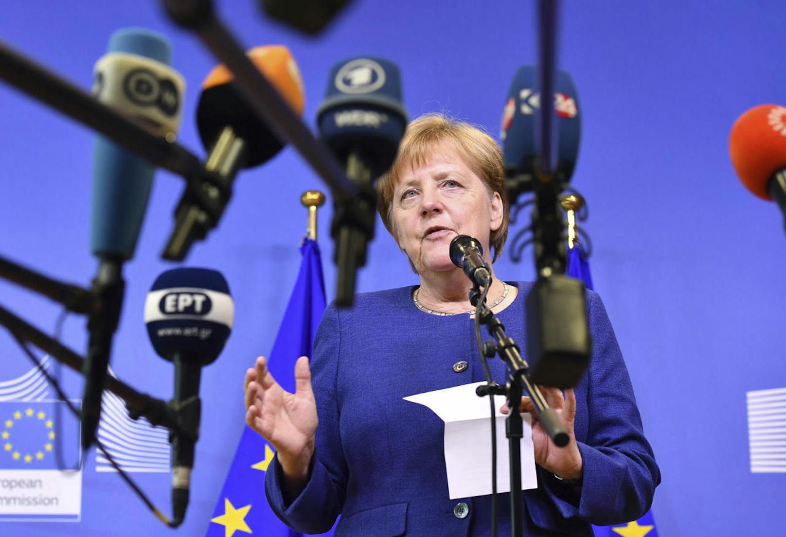 <b>Angela Merkel</b> bei ihrem Pressestatement zum Abschluss des Asylgipfels am 24. Juni 2018.