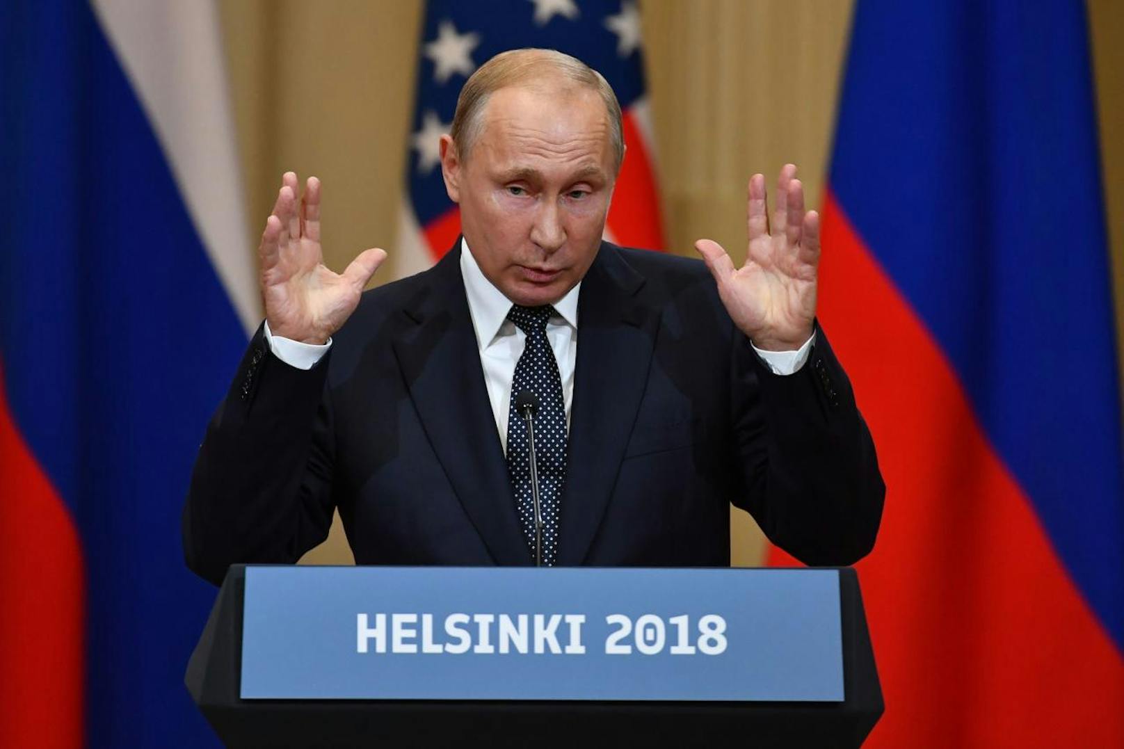 Der russische Präsident Wladimir Putin (r.) beim Gipfeltreffen in Helsinki am 16. Juli 2018.