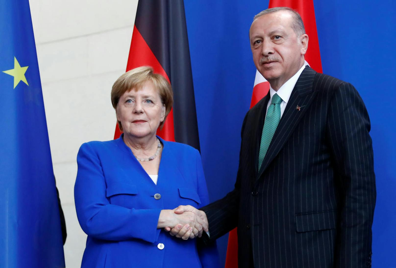 Erdogan hatte erst bei seinem Besuch in Deutschland erneut mehr Entschlossenheit im Kampf gegen die Gülen-Bewegung gefordert. Im Bild mit Bundeskanzlerin Angela Merkel am 28. September 2018.