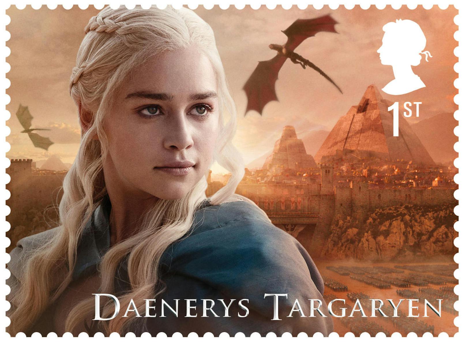 Daenerys Targaryen (Emilia Clarke) und einer ihrer Drachen. 