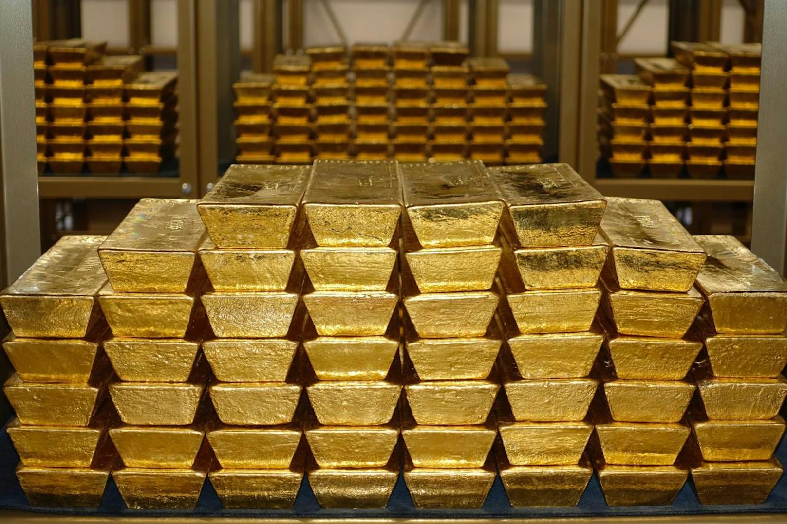So sieht das Goldlager im Keller unter der Nationalbank in Wien aus.