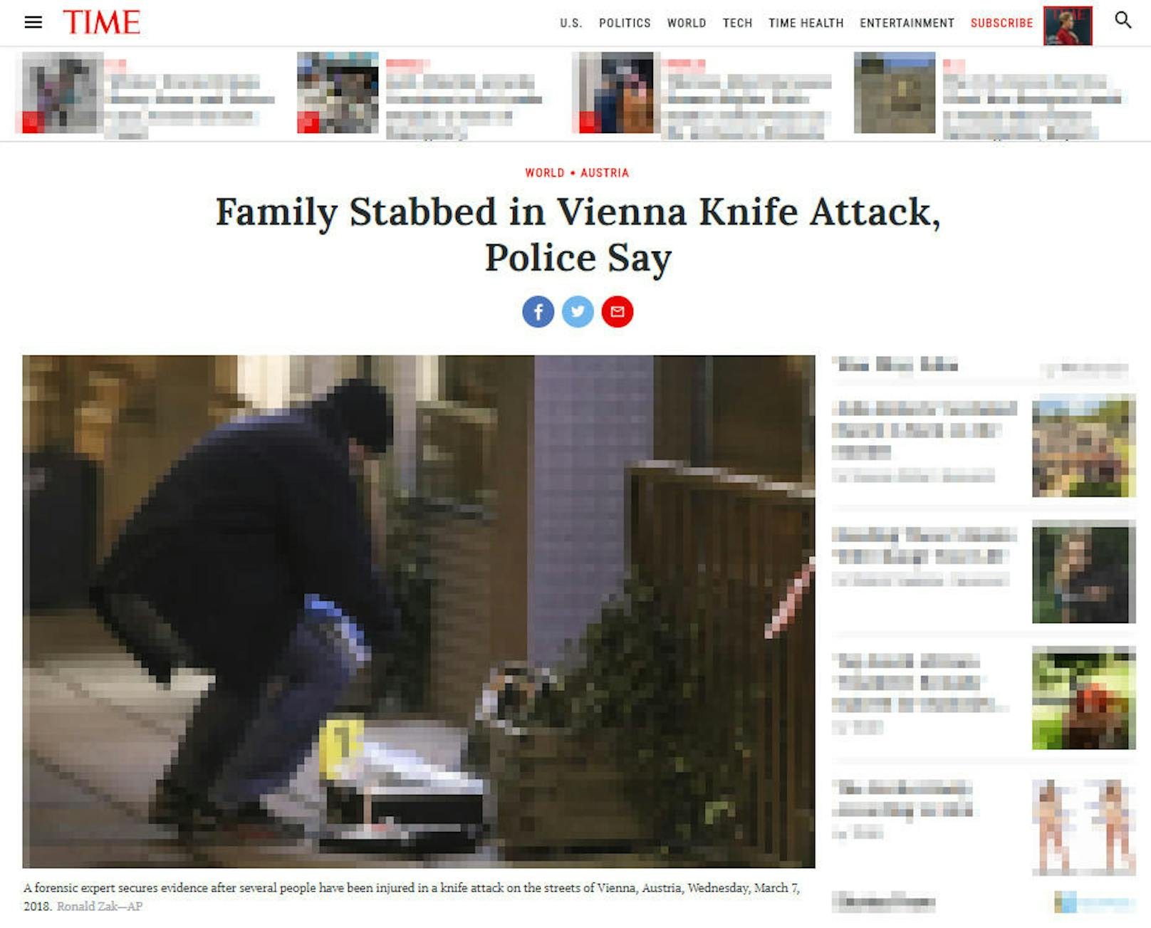 <b>USA, Time: </b>"Familie bei Messerattacke in Wien niedergestochen, sagt die Polizei"
