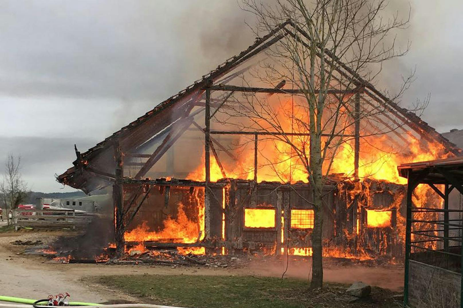 In Lambrechten (Bez. Ried) mussten kurz vor 9:00 Uhr mehrere Feuerwehren zu einen Großbrand ausrücken.