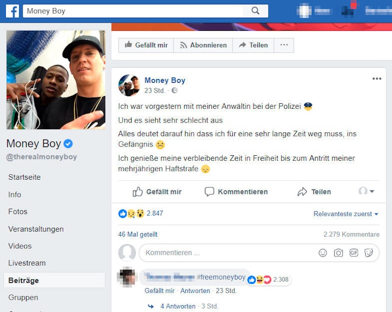 Dieses Posting brachte die Fans des Rappers zum Toben. Sogleich wurde auch der Hashtag #freemoneyboy ins Leben gerufen und tausendfach geliked.
