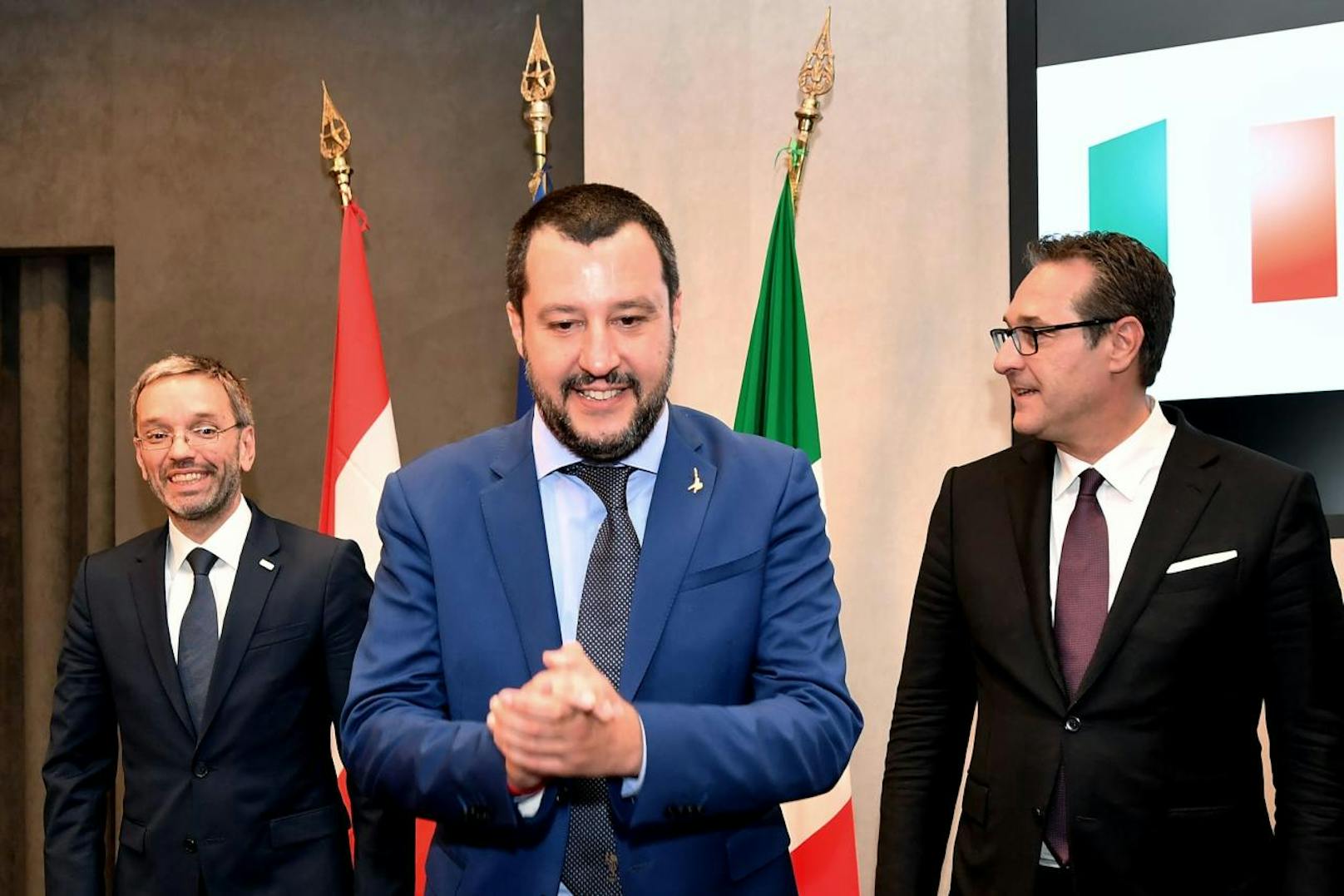 Herbert Kickl, Matteo Salvini und Heinz-Christian Strache