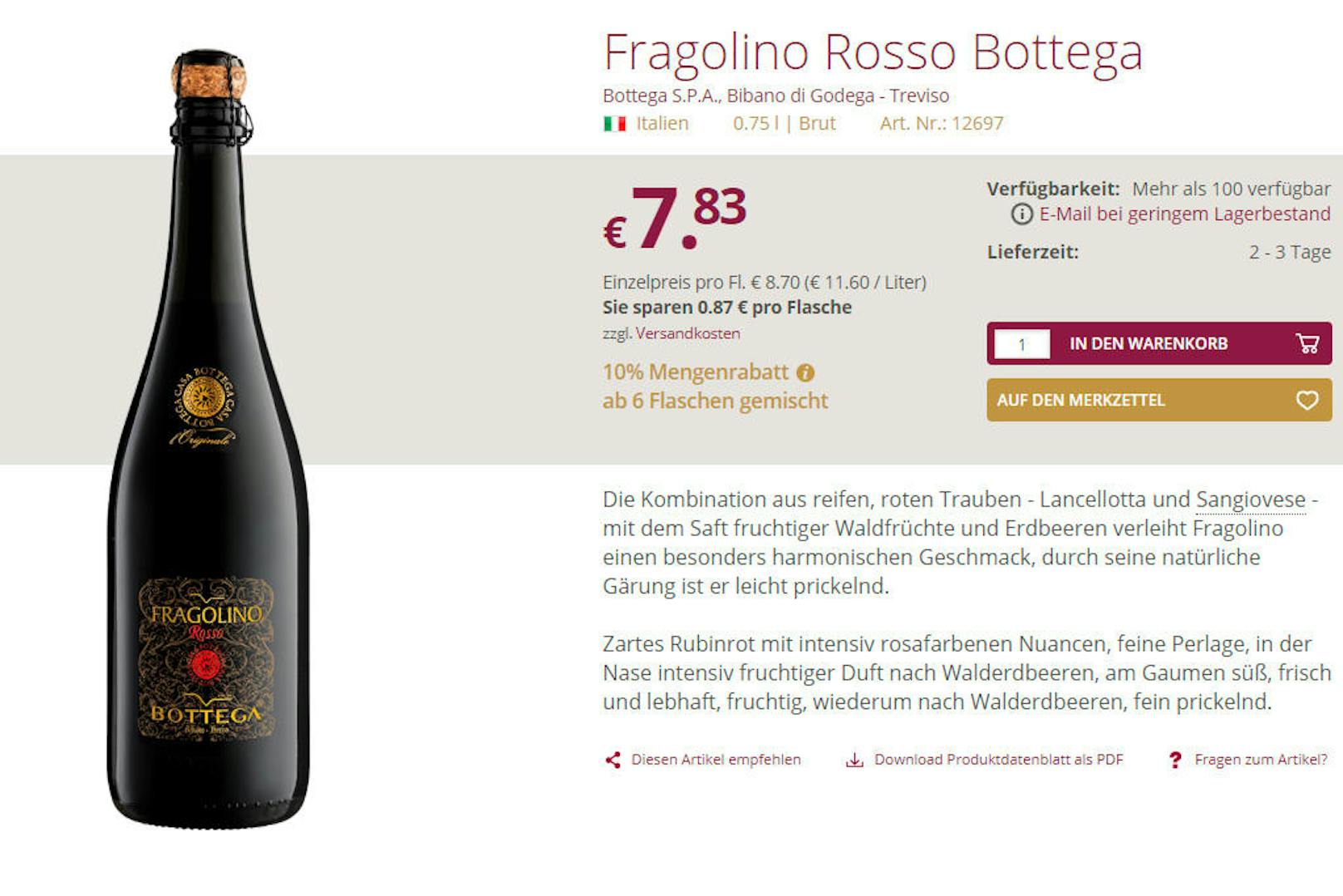 Denn: Es ist eigentlich ein "Fragolino Rosso" aus Italien. Laut der Beschreibung des Importeurs wird dieser nicht aus der Isabella-Traube gewonnen, sondern aus den Sorten Lancellotta und Sangiovese.