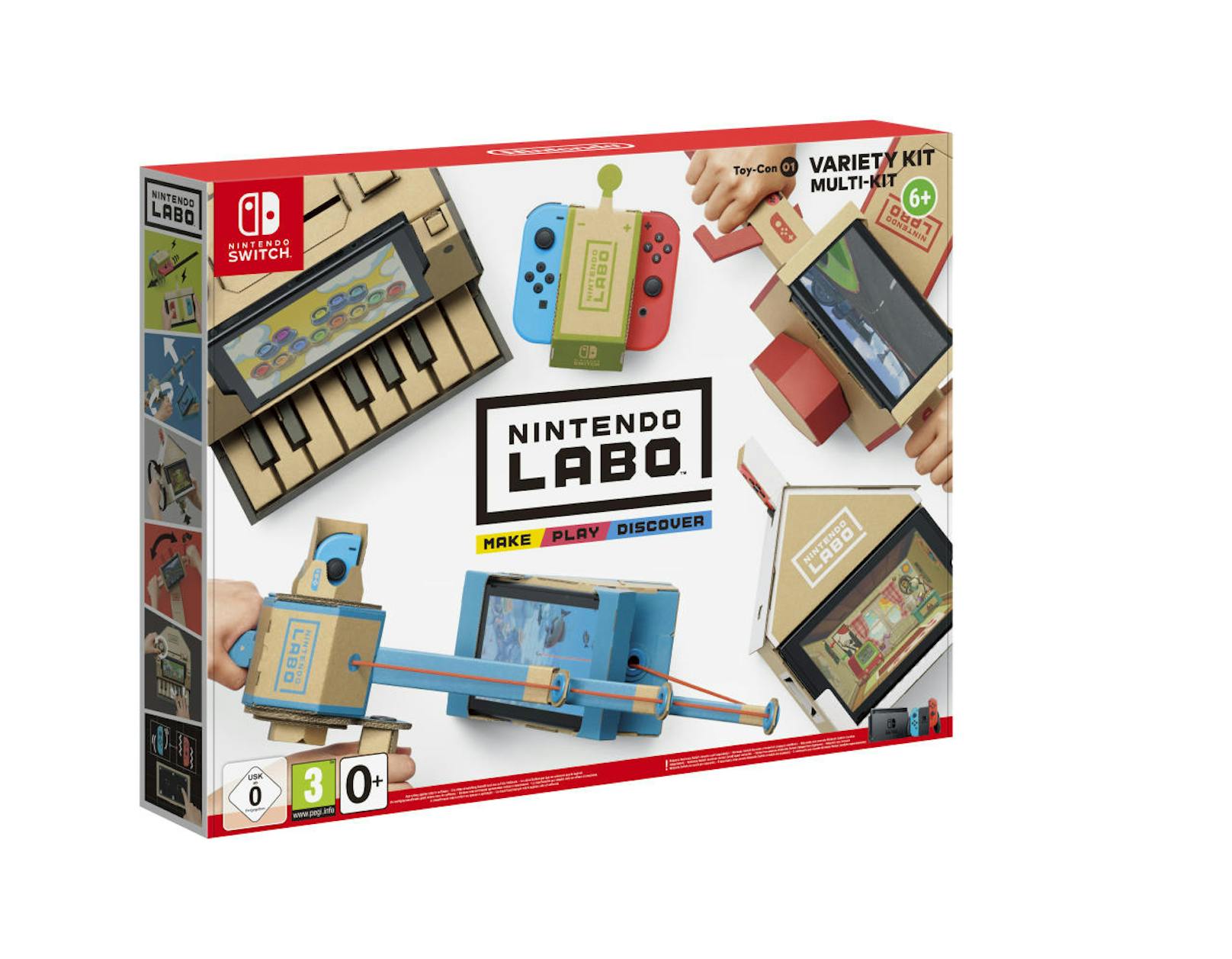 Nintendo Labo wird zum Start in zwei verschiedenen Sets angeboten. Das Multi-Set enthält fünf verschiedene Konstruktionen: das RC-Auto, die Angel, das Haus, das Motorrad und das Klavier. Kostenpunkt: 69,99 Euro.