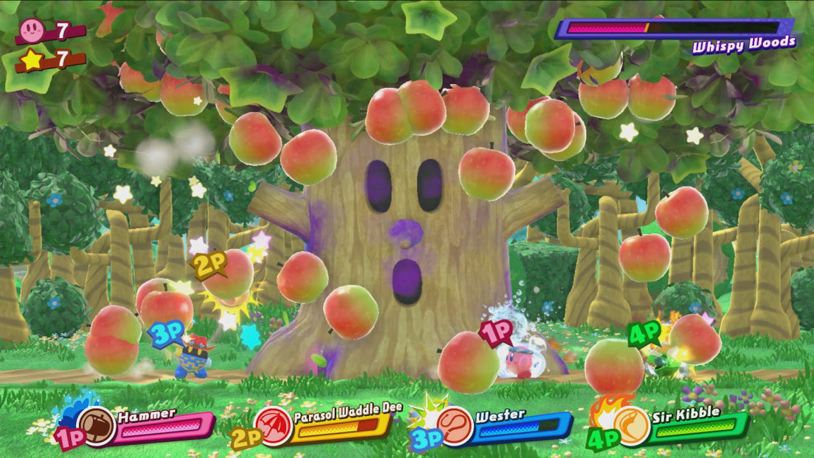 Ebenfalls dabei sind die klassischen Kirby-Bosse, die mit den richtigen Elementen diesmal sogar schneller besiegt werden können. Der Baum Whispy Woods und Flammen vertragen sich eben nicht gut.