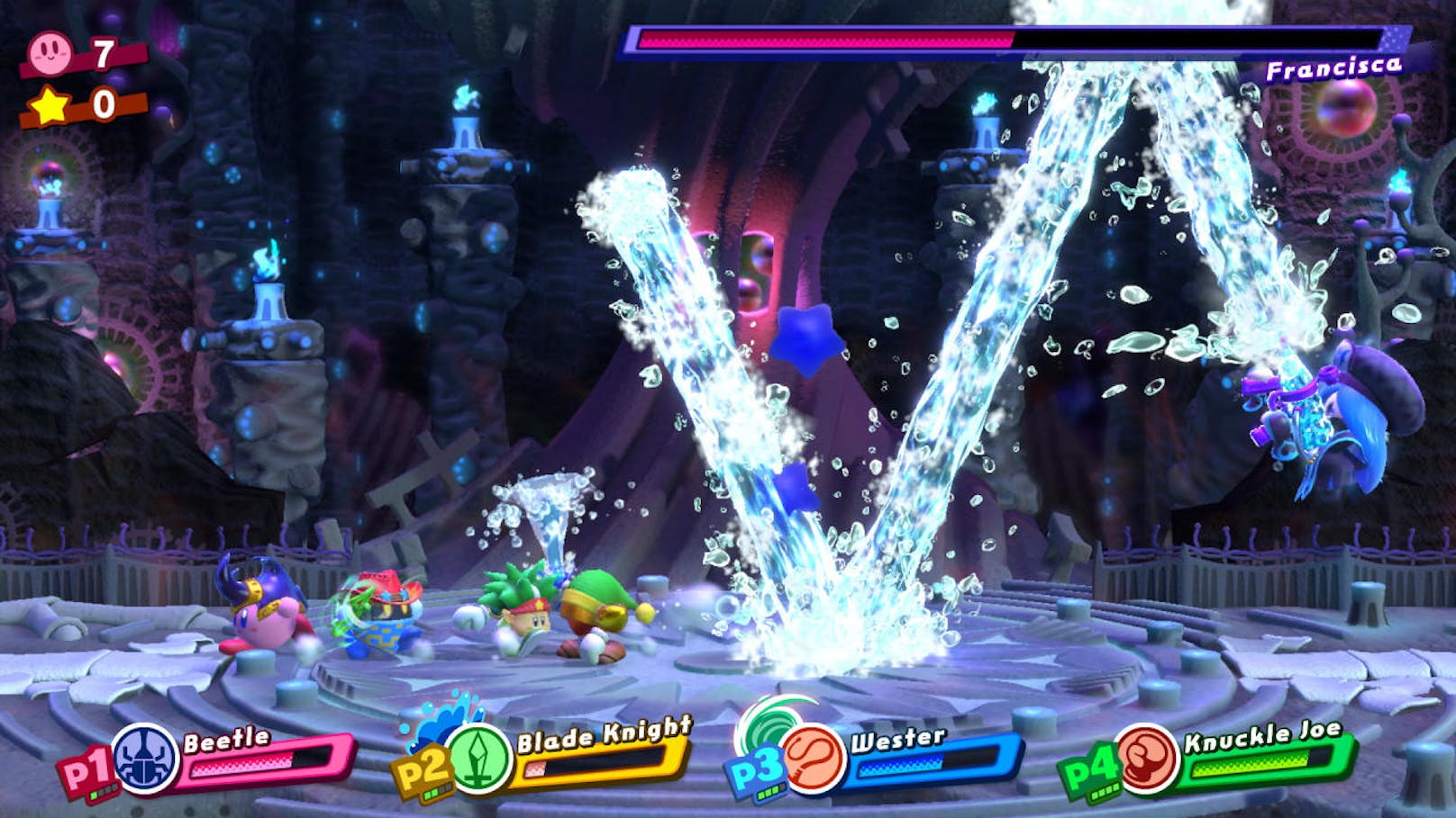 Kirby Star Allies ist auf kooperativen (und lokalen!) Multiplayer ausgelegt. Ein Spieler übernimmt die Rolle von Kirby, bis zu drei andere schlüpfen in die Haut befreundeter Gegner.