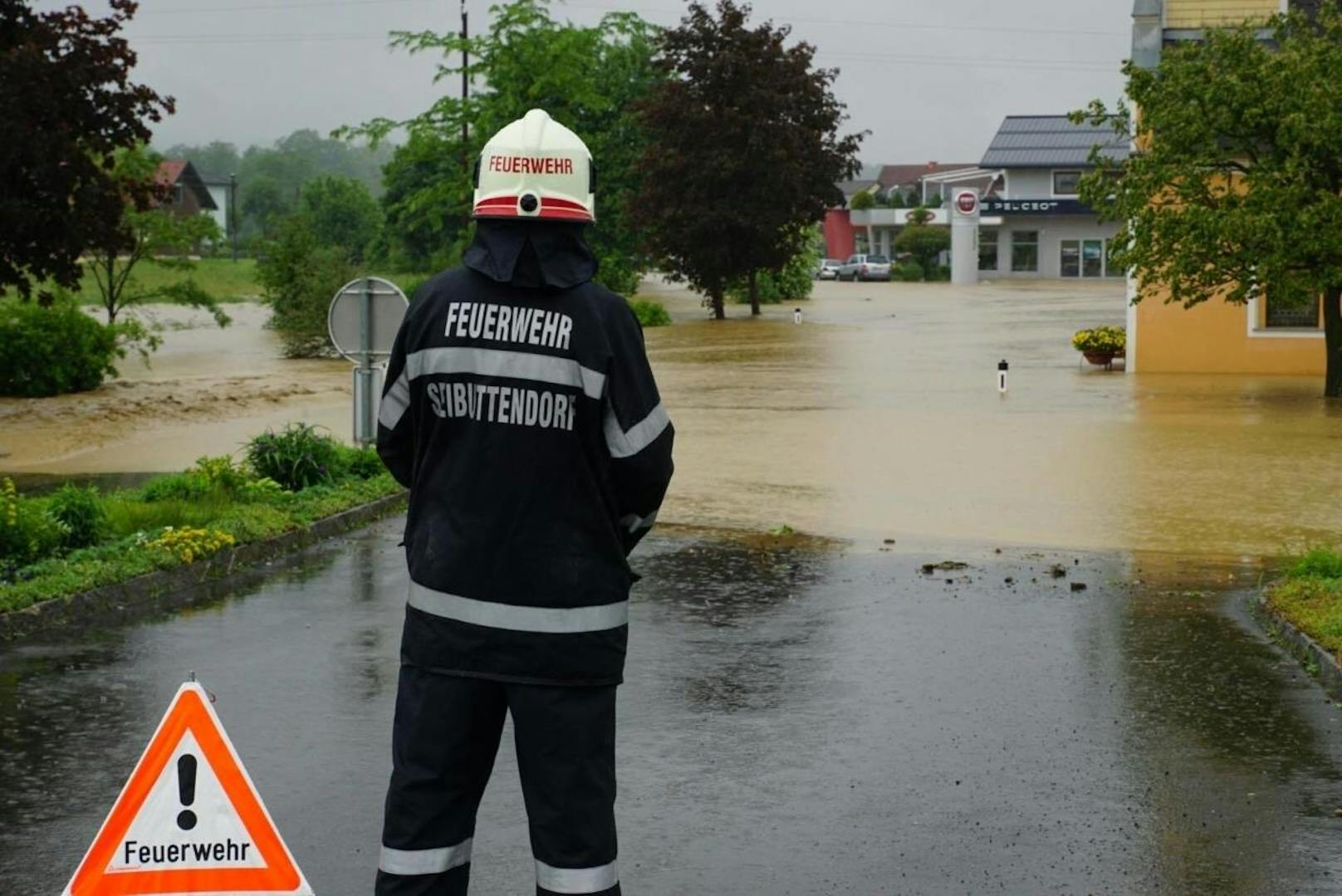 Überschwemmungen in Seibuttendorf im Schwarzautal (Steiermark) am 14. Mai 2018.