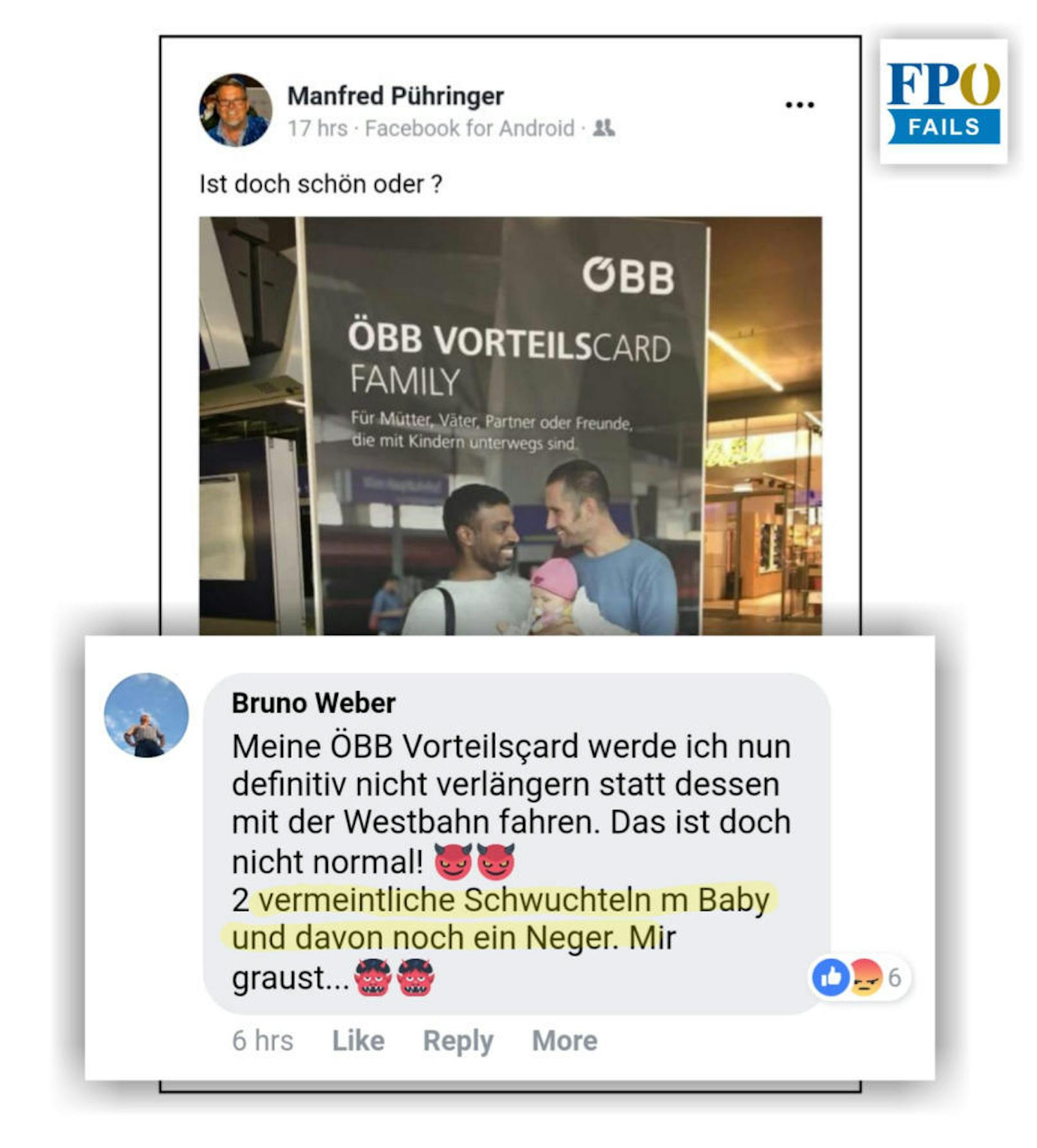 Der Kommentar von Weber, gepostet auf der FPÖ Fails-Seite
