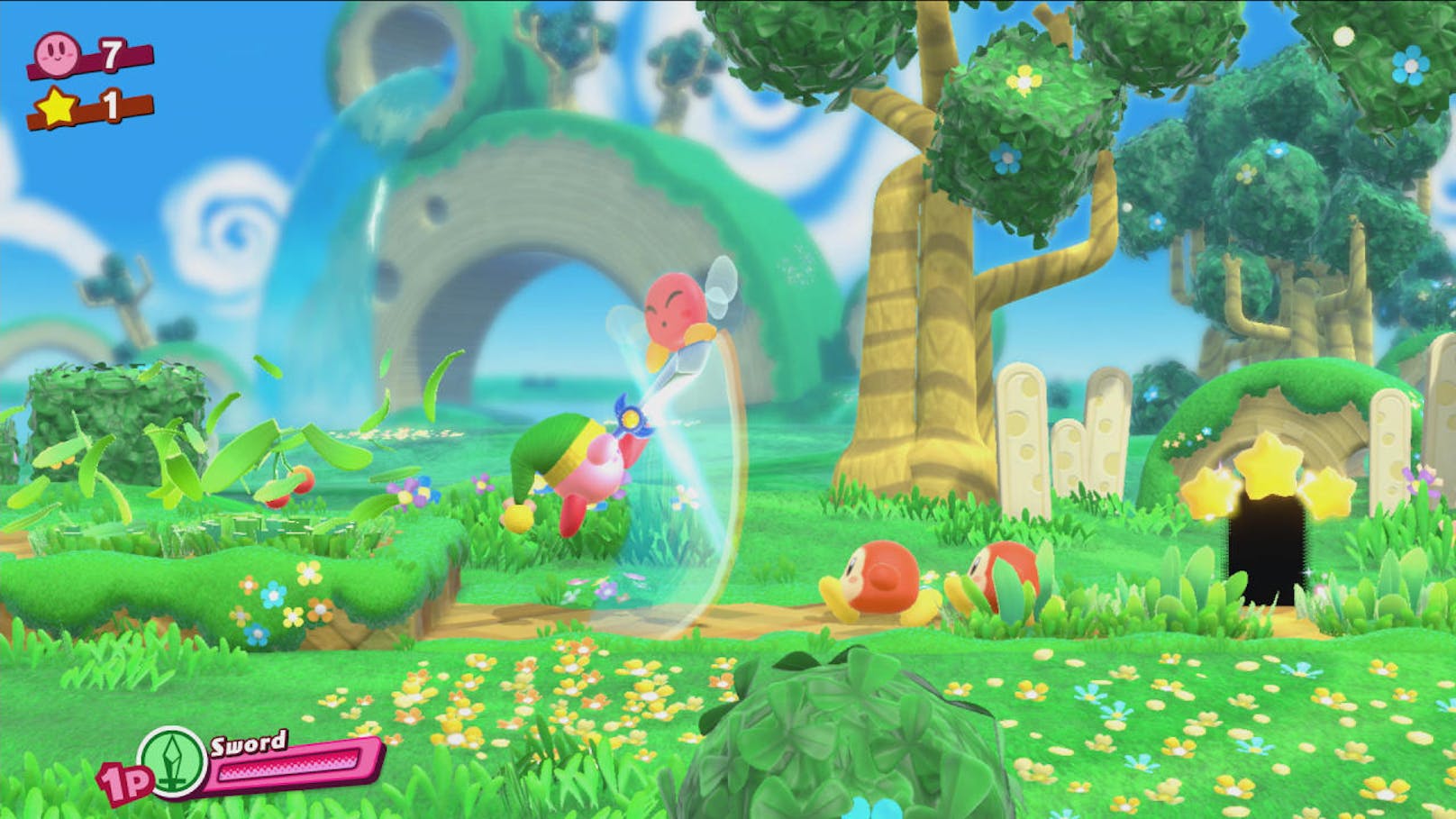 Es bleibt alles, wie man es in einem Kirby-Spiel kennt: laufen und springen in typischer Jump'n'Run-Manier von links nach rechts und manchmal nach oben oder unten am Bildschirm. Was hier umso liebenswerter geschieht.