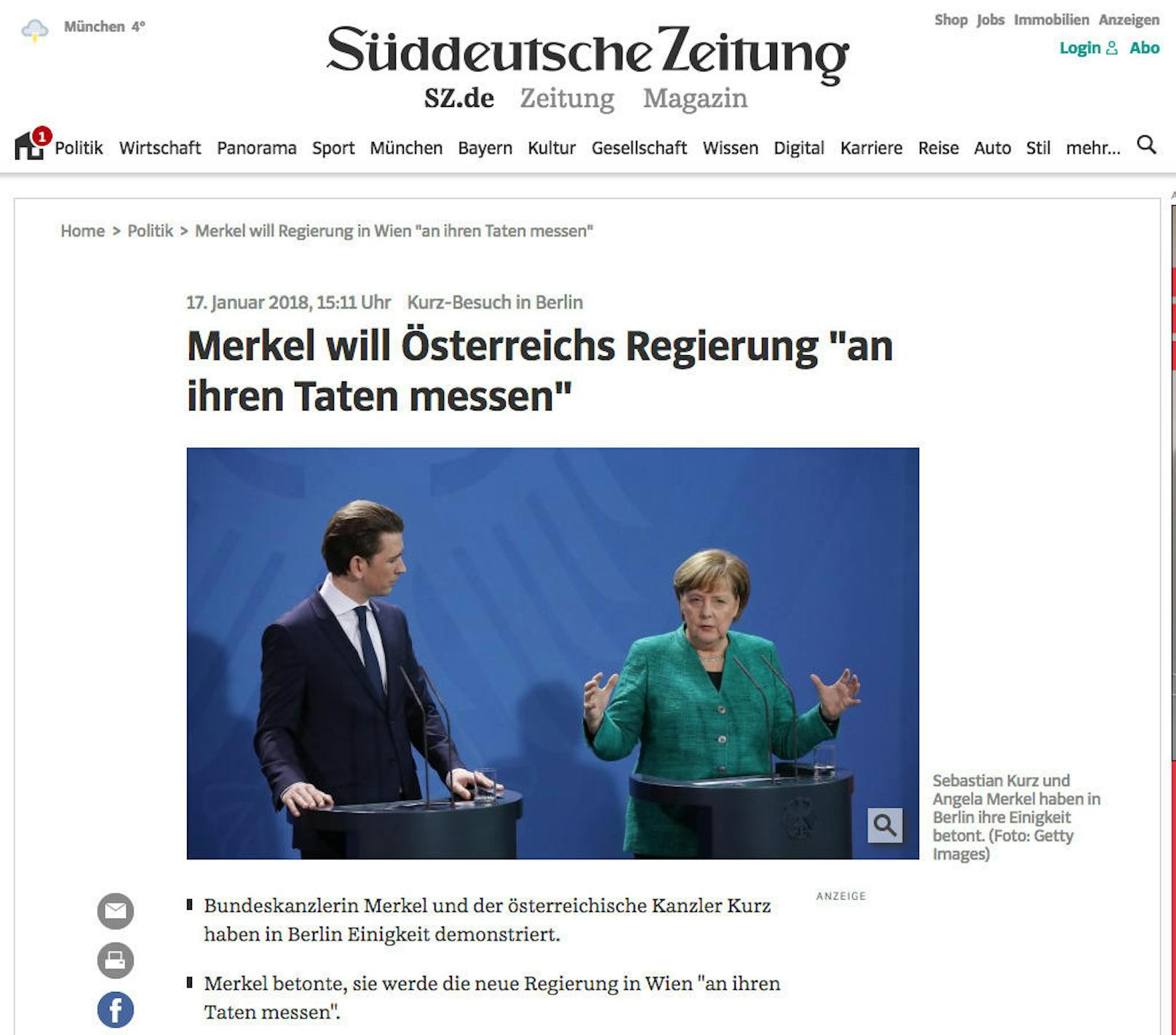 Die Süddeutsche Zeitung unterstreicht ebenfalls die demonstrative Geschlossenheit der Regierungschefs.