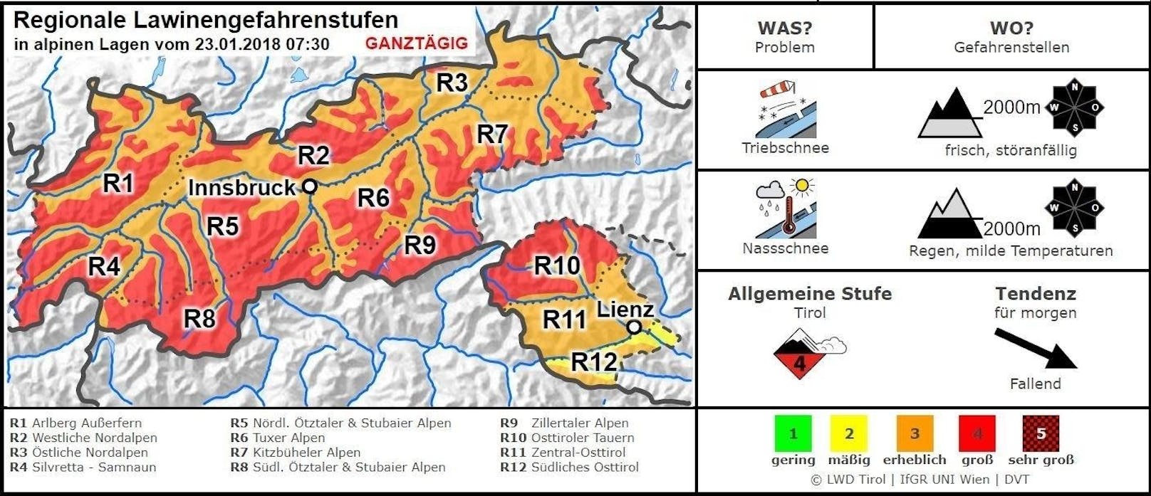 Der Lagebericht vom Lawinenwarndienst Tirol für Mittwoch
