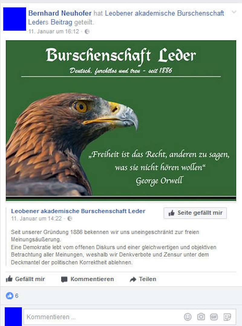 Der Schriftführer der Leobener Burschenschaft "Leder" steht in der Kritik. Hier ein paar Auszüge seines Facebook-Profils >>>