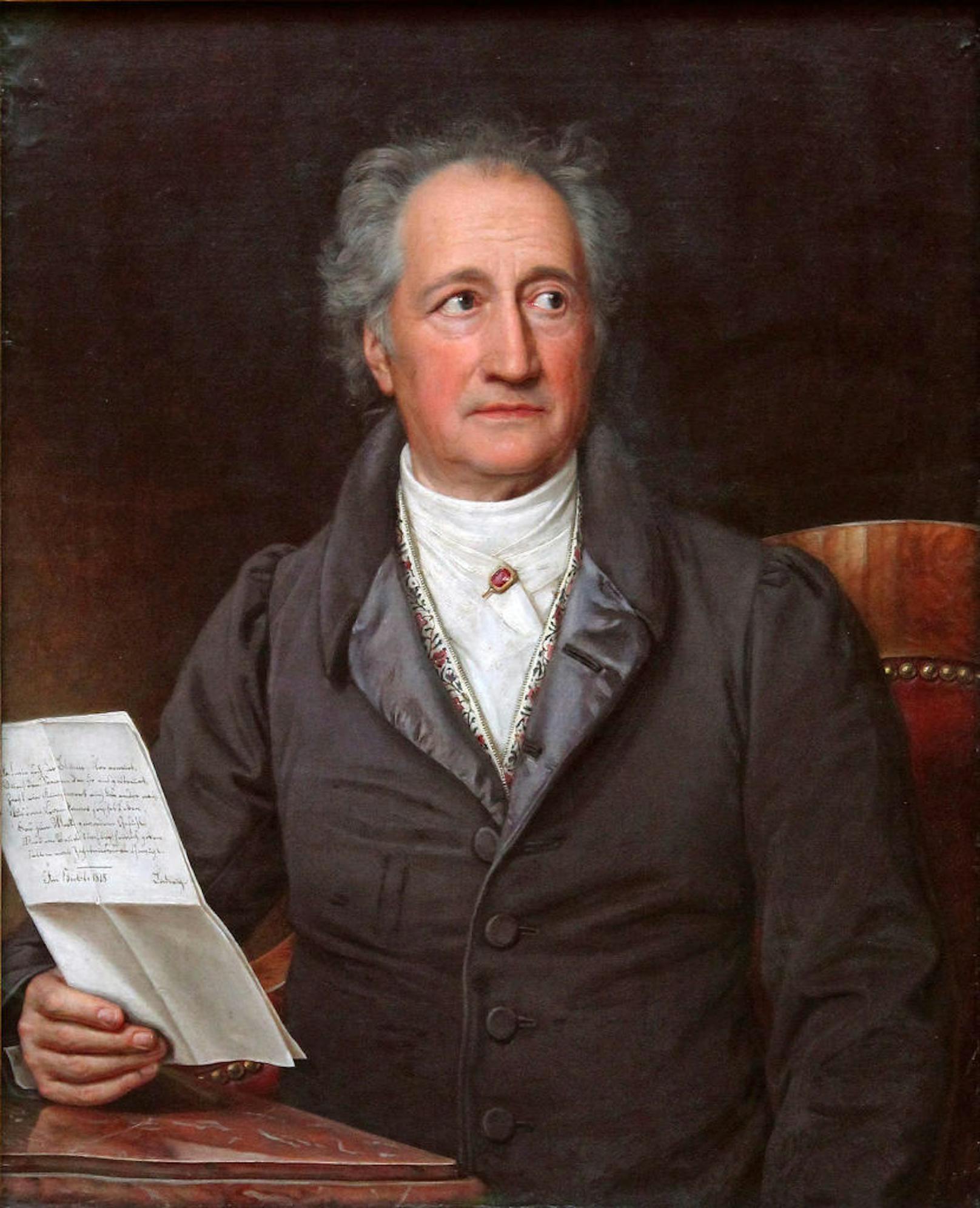 Johann Wolfgang von Goethe (1749-1832)

Denkste. Der "Mehr Licht!"-Sager schon Goethe schon von seinen Zeitgenossen zugeschrieben. Viel wahrscheinlicher ist jedoch, dass die Aussage von Goethes Diener stimmt, der behauptet, sein Herr habe seinen Namen gesagt. "Er verlangte zuletzt den Botschamper, und den nahm er noch selbst und hielt denselben so fest an sich, bis er verschied."

Goethe starb also mit dem Nachttopf in der Hand. Wahrscheinlich. Denn mit 100%iger Gewissheit kann man das heute nicht mehr beweisen.