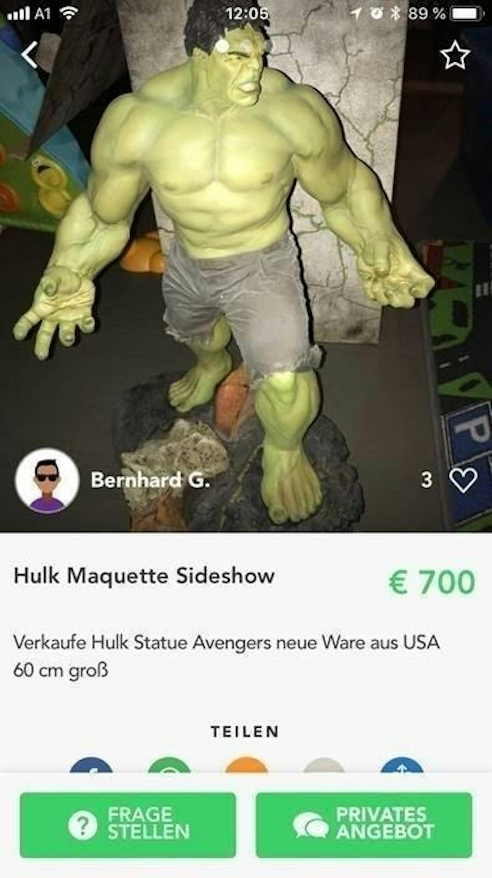 Eine 60 Zentimeter große Hulk-Statue bekommt man um 700 Euro.