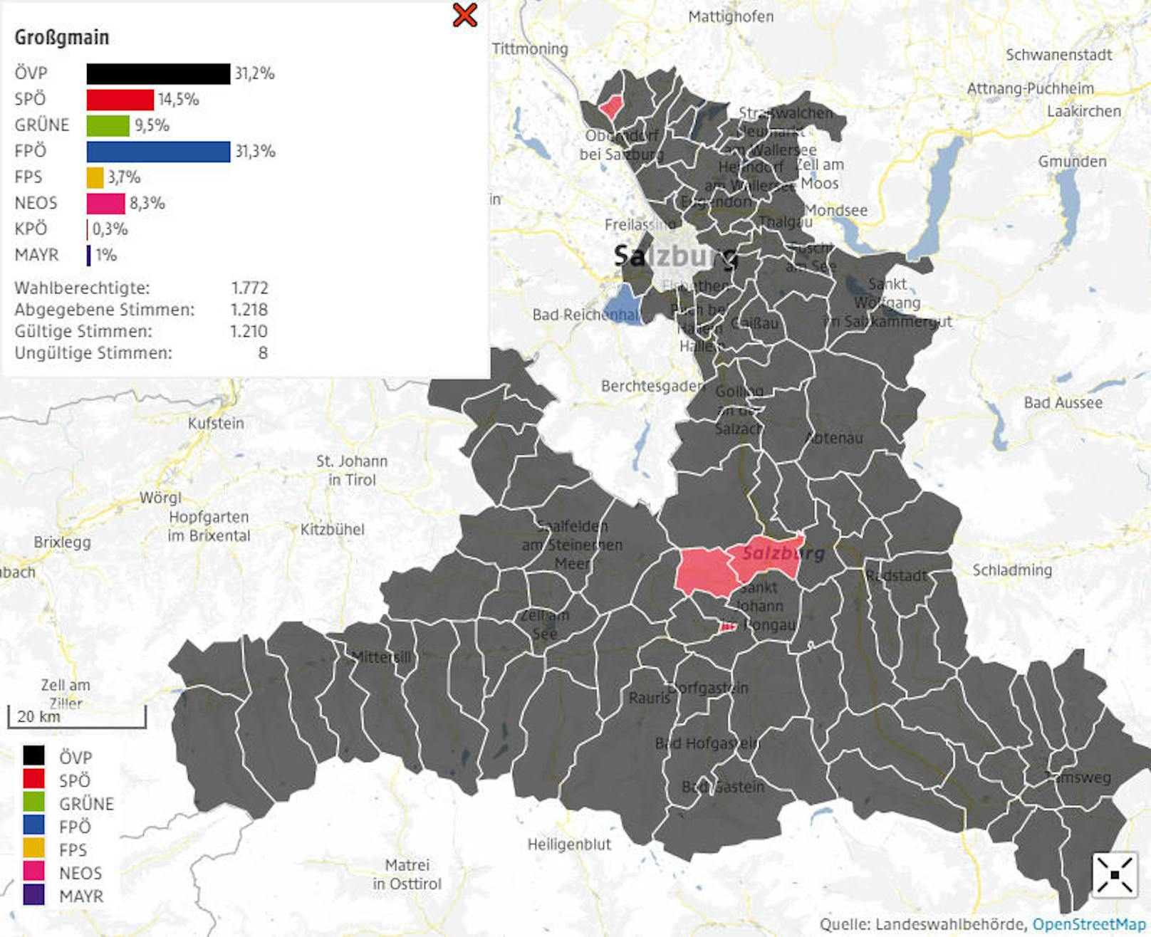 .. ist die einzige Gemeinde, die auf der politischen Karte nach der Landtagswahl am 22. April 2018 blau gefärbt ist.
