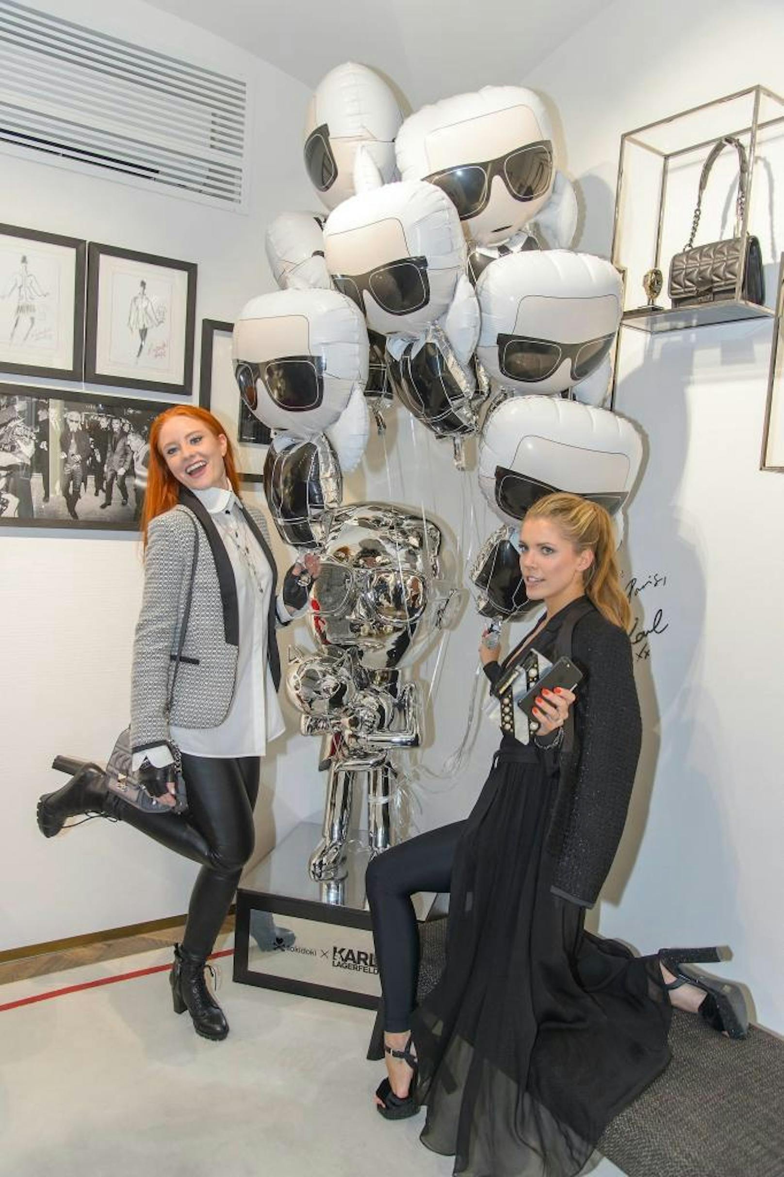 Victoria Swarovski und Model Barbara Meier hatten sichtlich Spaß mit dem Karl-Lagerfeld-Ersatz