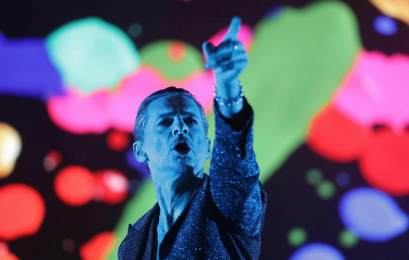 Sänger Dave Gahan von Depeche Mode auf der Konzertbühne in Warschau, Polen, im Juli 2017