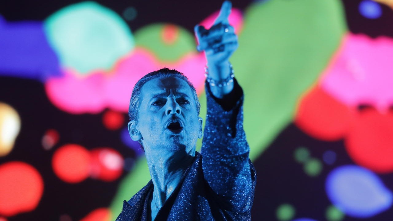 Sänger Dave Gahan von Depeche Mode auf der Konzertbühne in Warschau, Polen, im Juli 2017