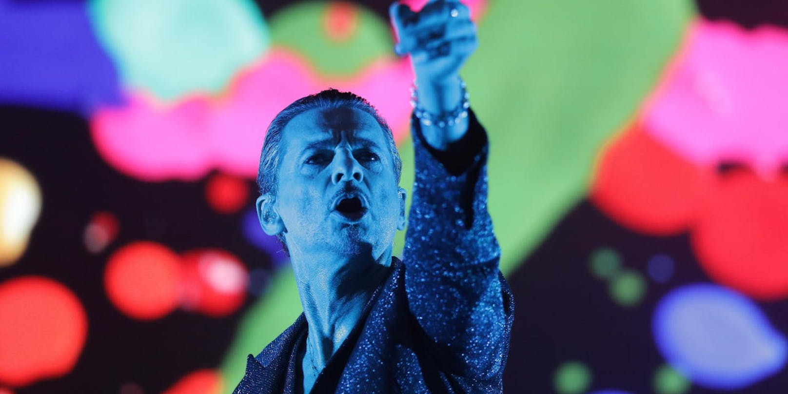 Sänger Dave Gahan von <strong>Depeche Mode</strong> auf der Konzertbühne in Warschau, Polen, im Juli 2017