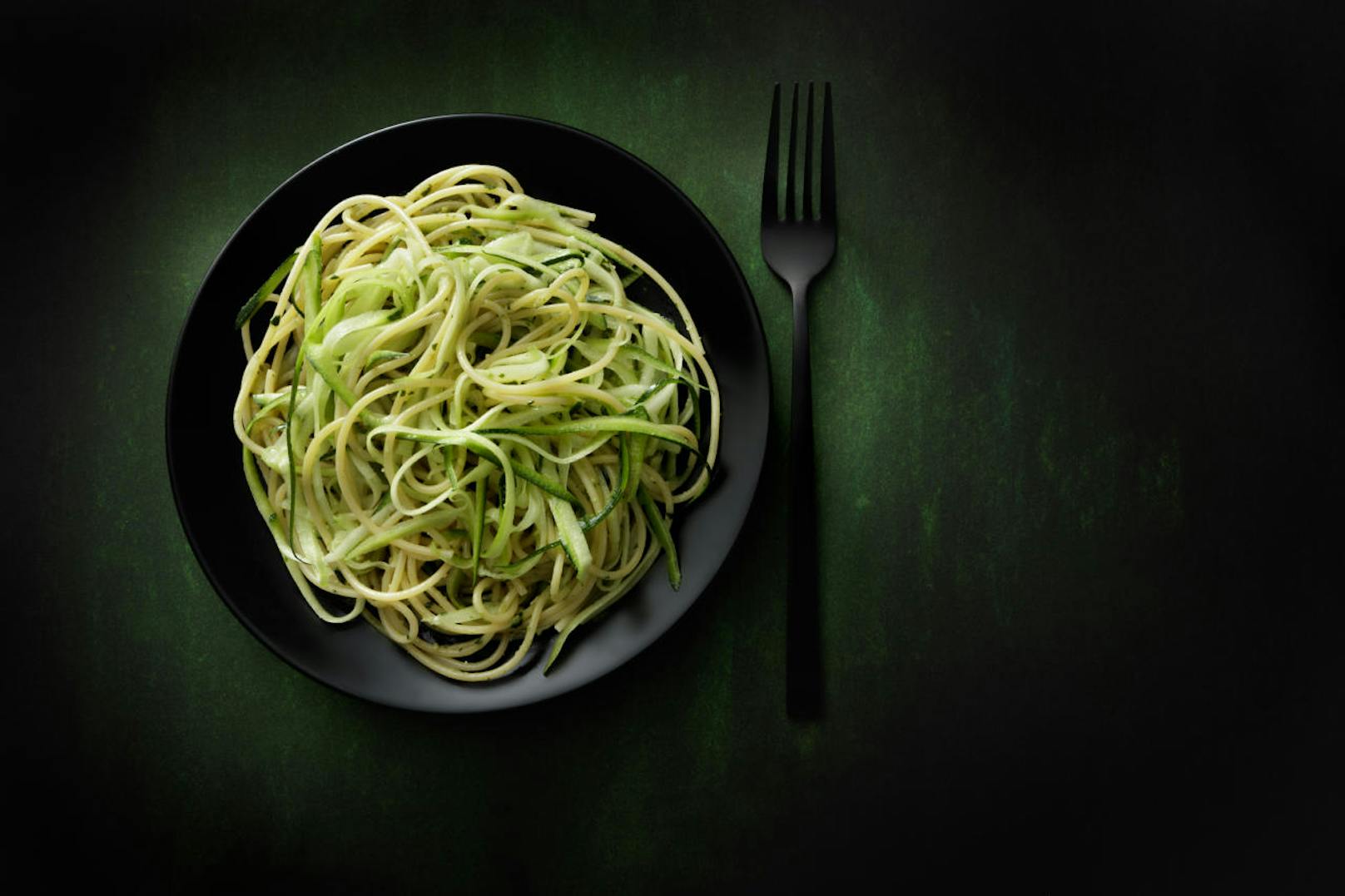 Italian Food: Spaghetti Pesto with Zucchini Still Life