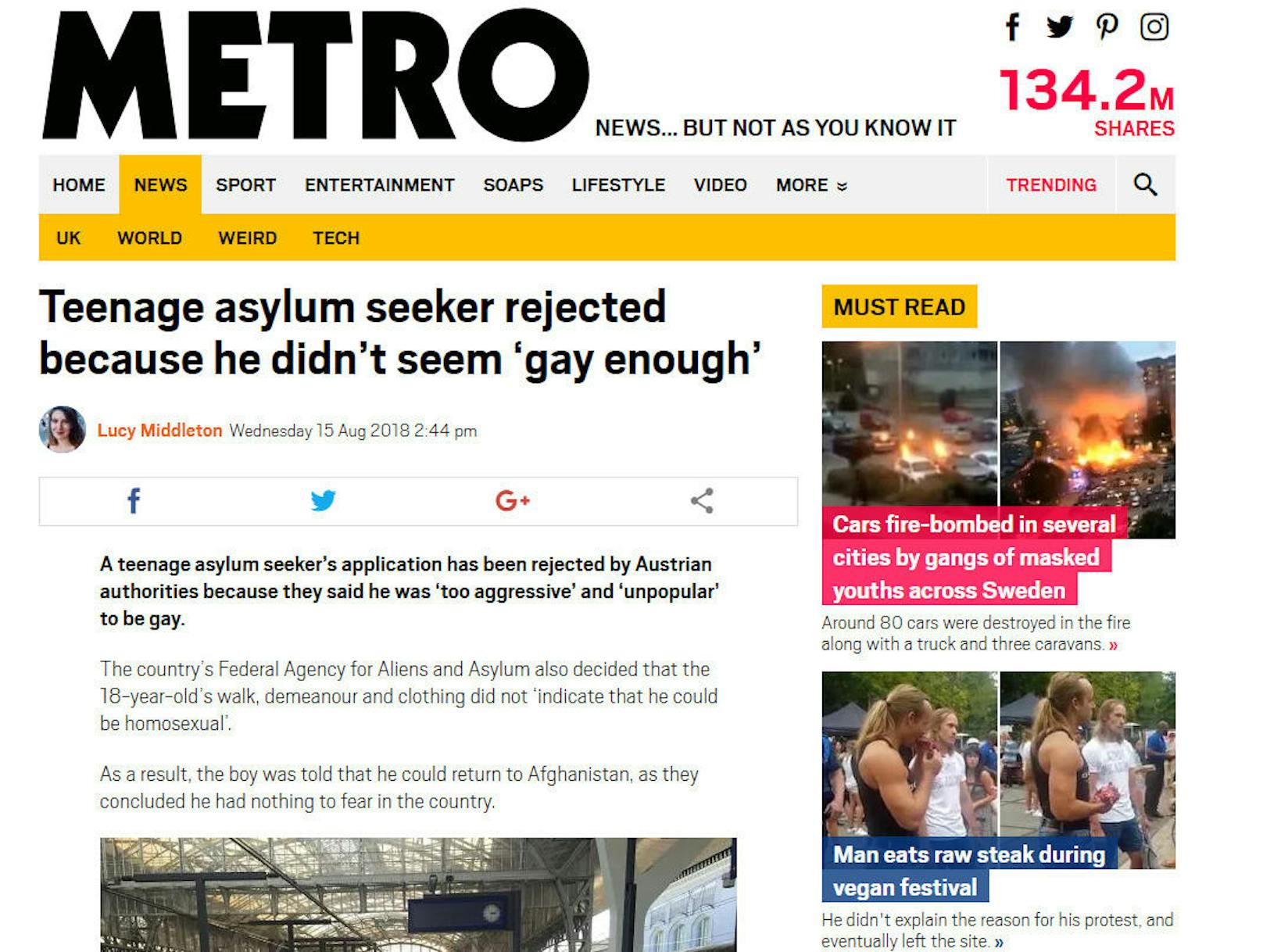 Bei der britischen "Metro" heißt es: "Nicht schwul genug"