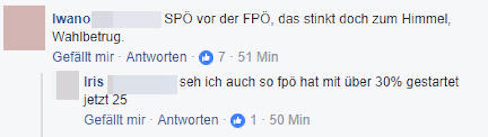 Die FPÖ lag bei der ersten Hochrechnung deutlich auf Platz 2, stürzte dann auf Platz 3 massiv ab. Die Fans sind fassunglos und orten Wahlbetrug.